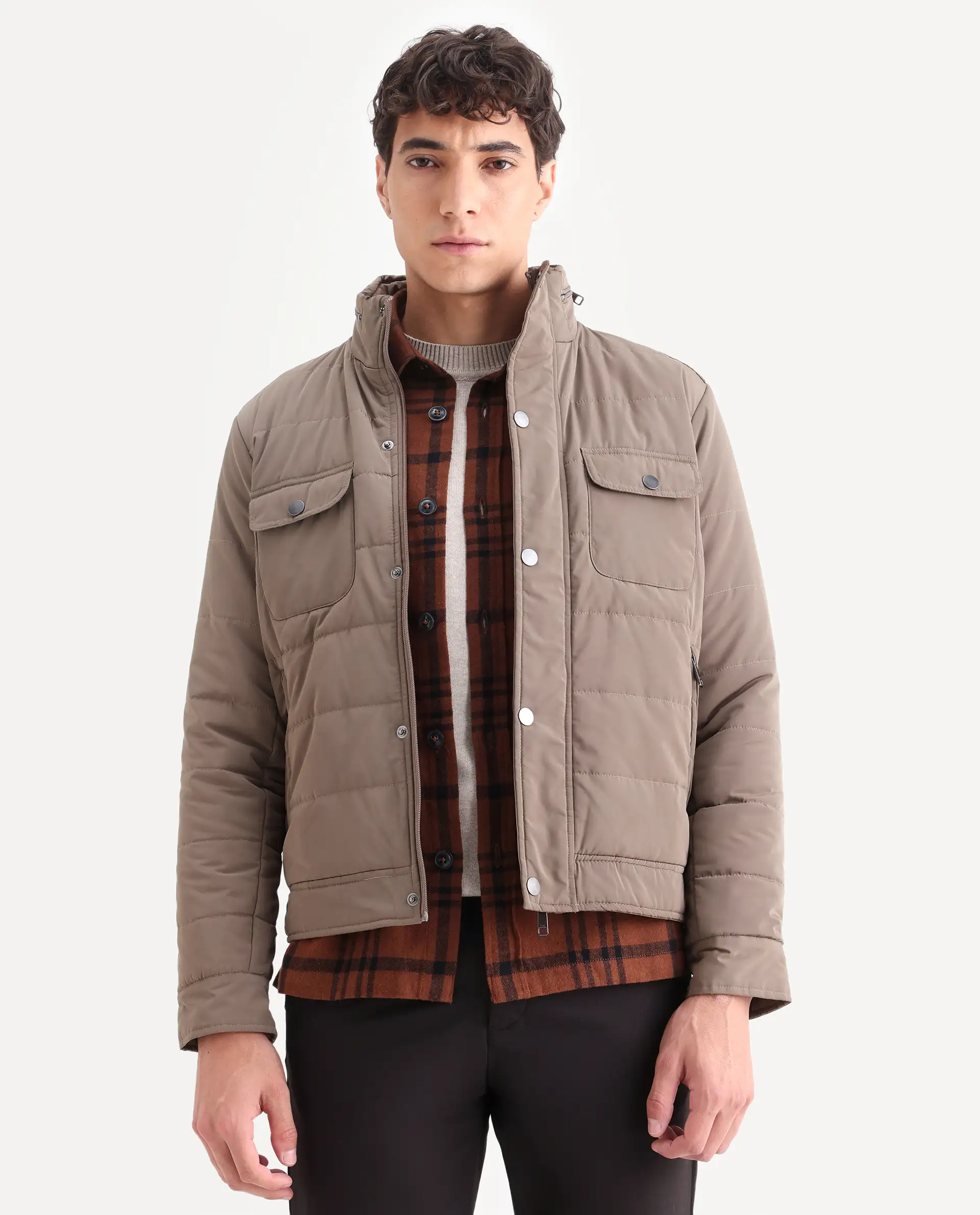 Rare Rabbit Men's Anbr Khaki Polyester Plain Relaxed Fit Full Sleeve Spread Collar Jacket - Image 3