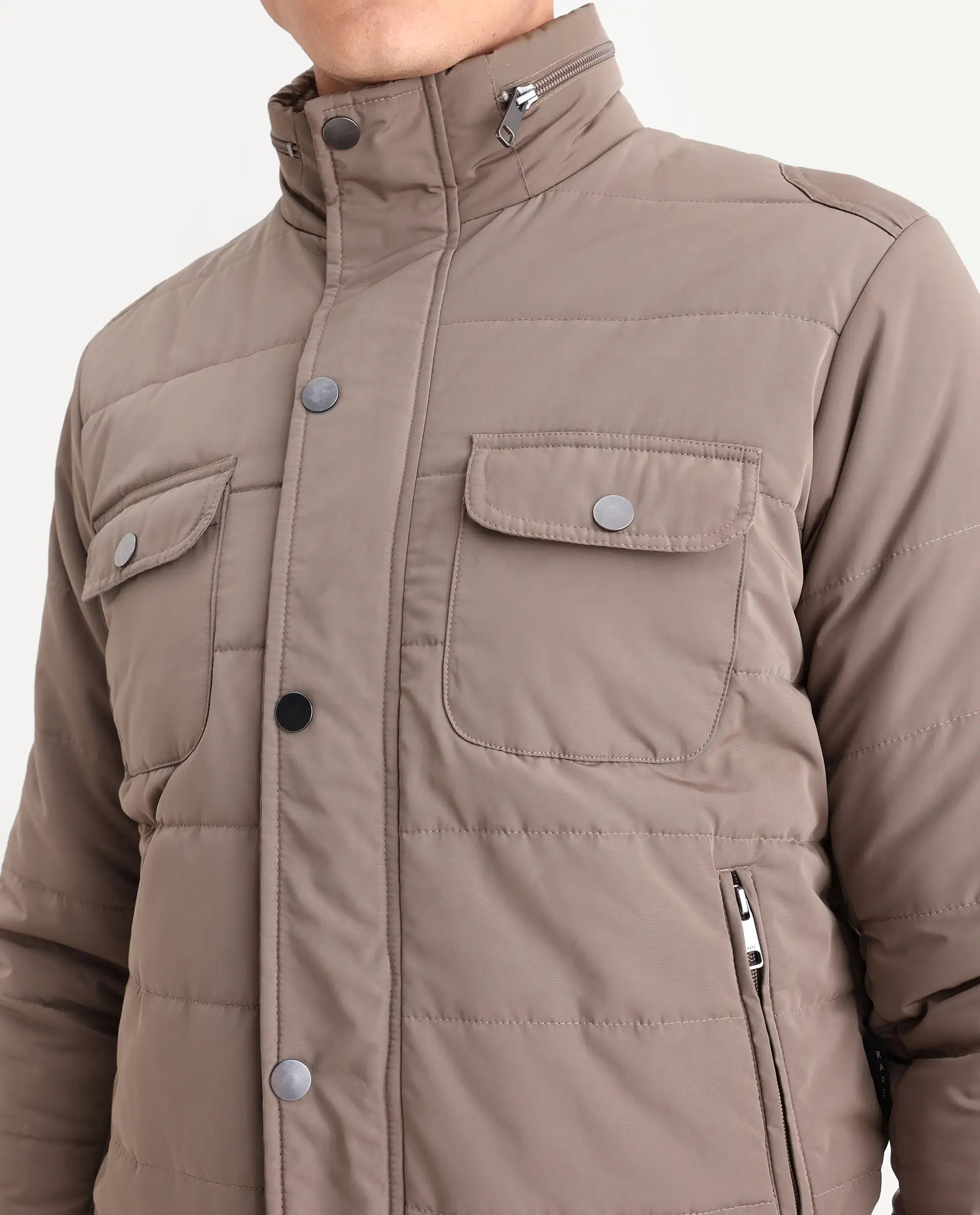 Rare Rabbit Men's Anbr Khaki Polyester Plain Relaxed Fit Full Sleeve Spread Collar Jacket - Image 4
