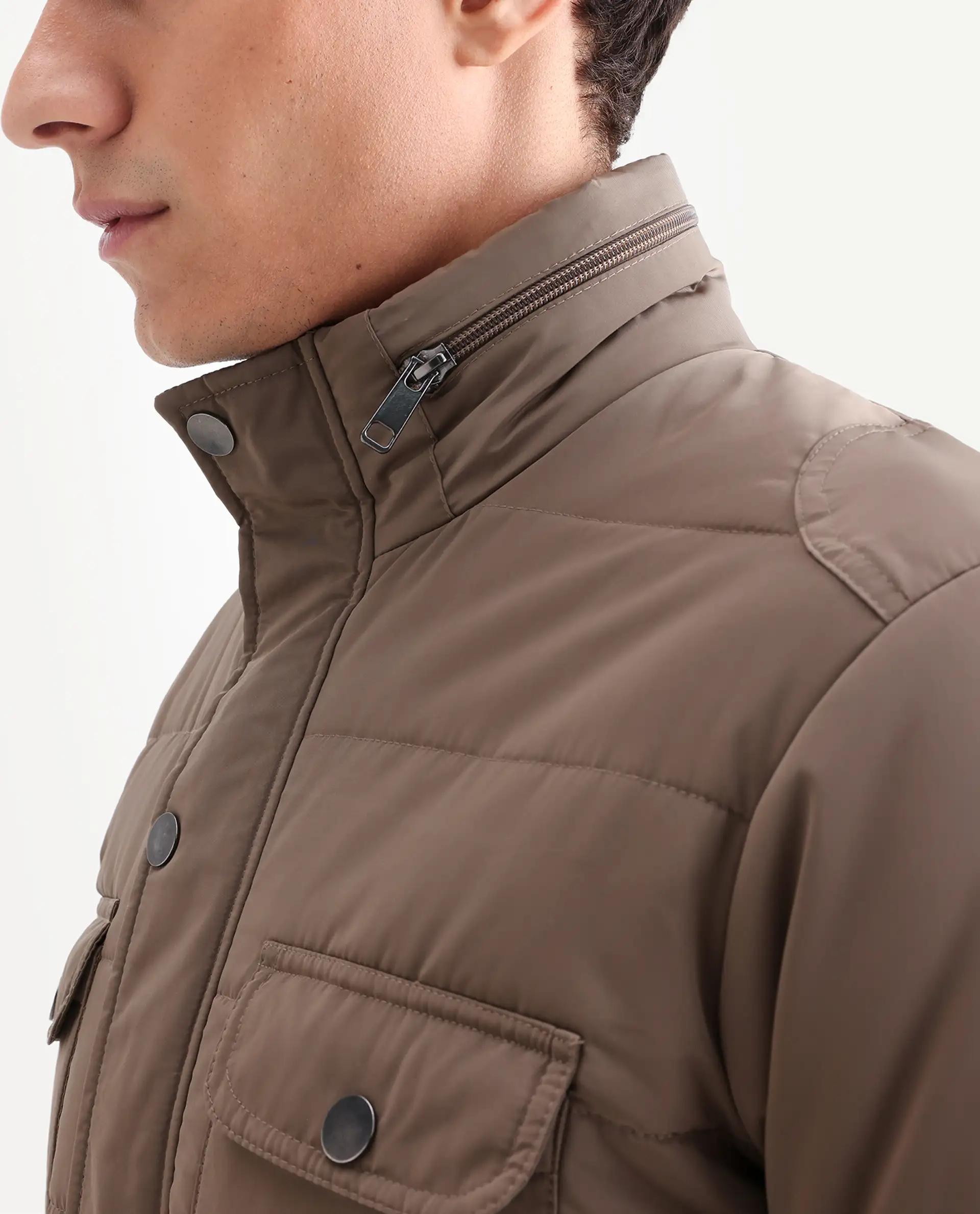Rare Rabbit Men's Anbr Khaki Polyester Plain Relaxed Fit Full Sleeve Spread Collar Jacket - Image 5