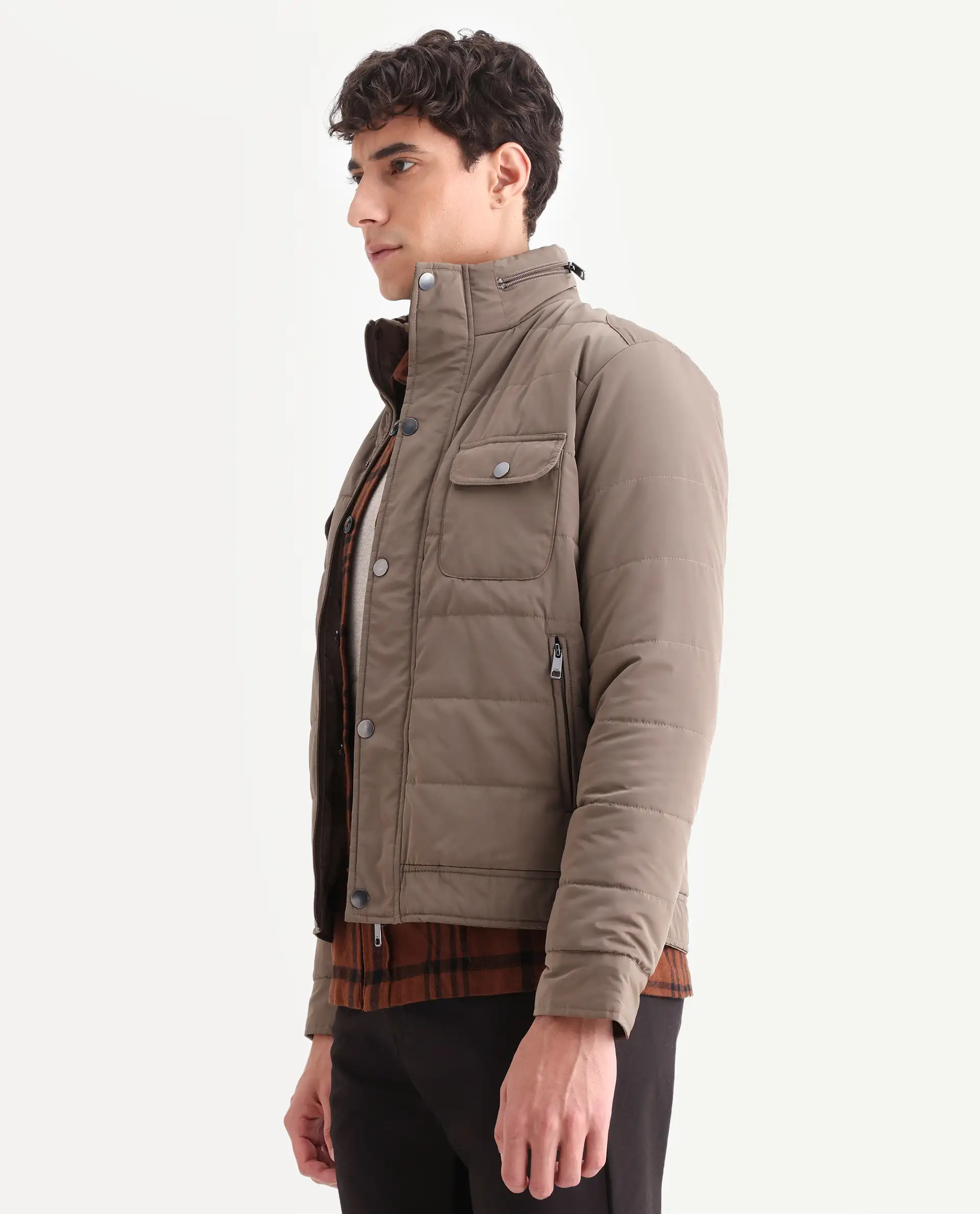 Rare Rabbit Men's Anbr Khaki Polyester Plain Relaxed Fit Full Sleeve Spread Collar Jacket - Image 6