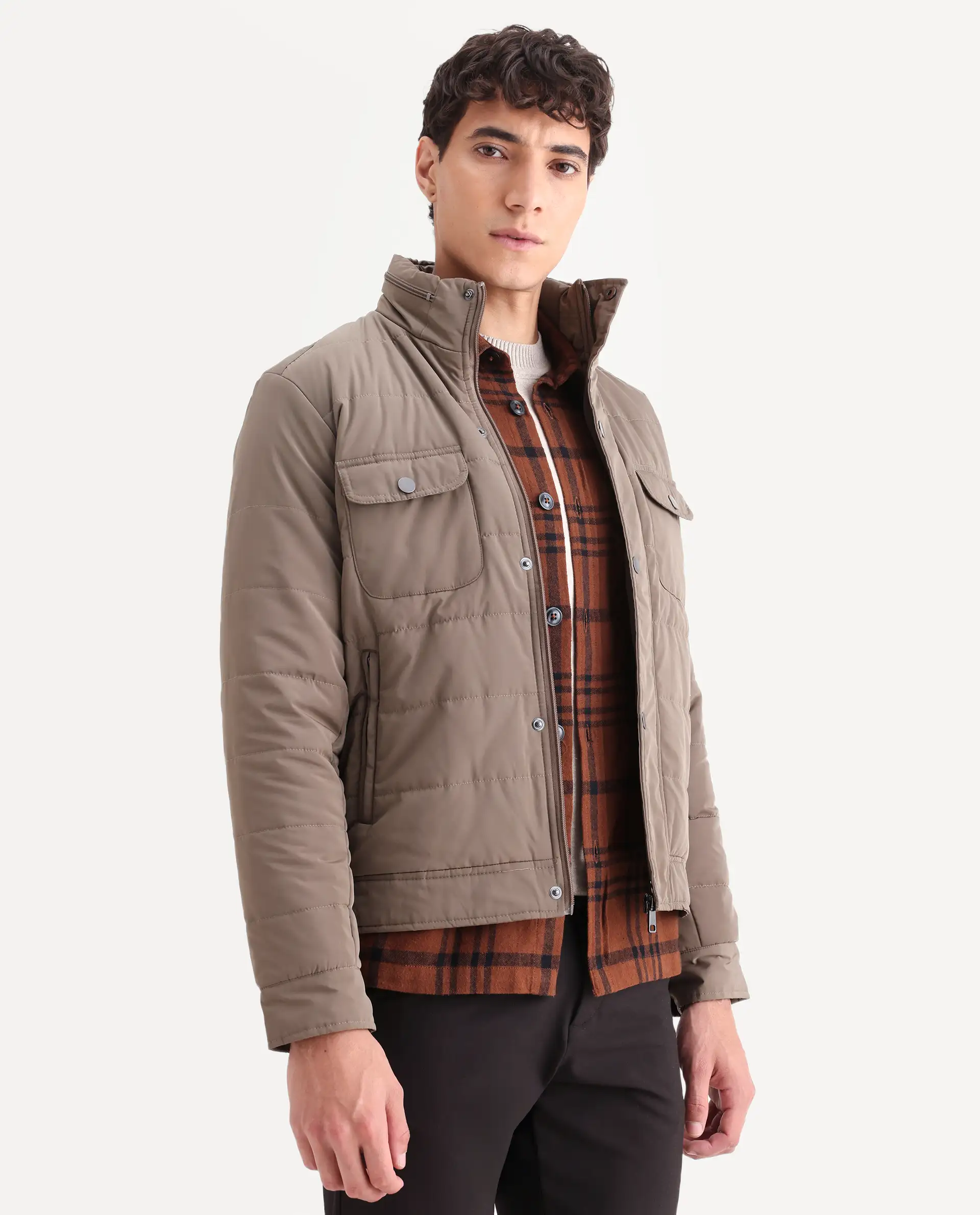 Rare Rabbit Men's Anbr Khaki Polyester Plain Relaxed Fit Full Sleeve Spread Collar Jacket - Image 7