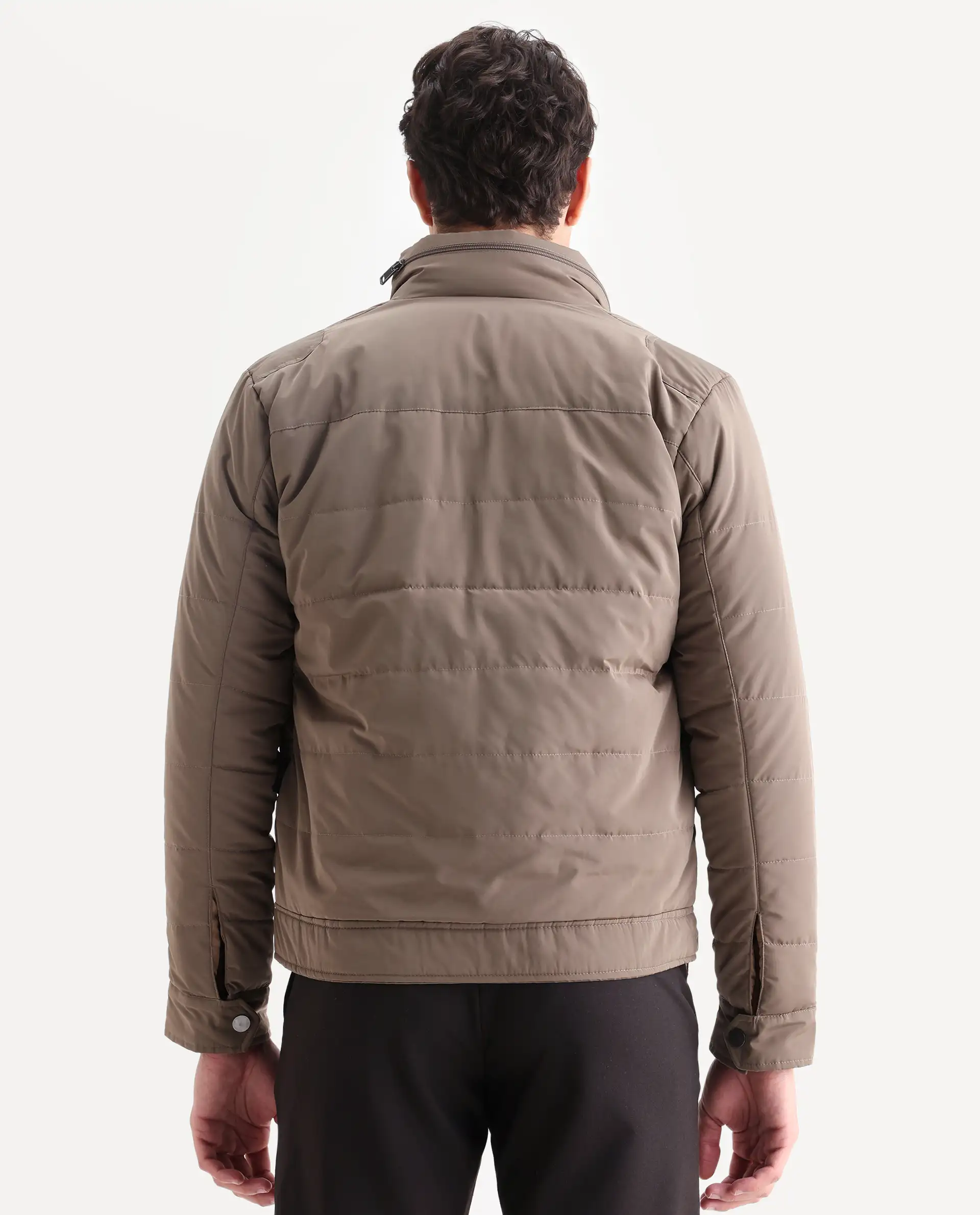 Rare Rabbit Men's Anbr Khaki Polyester Plain Relaxed Fit Full Sleeve Spread Collar Jacket - Image 8