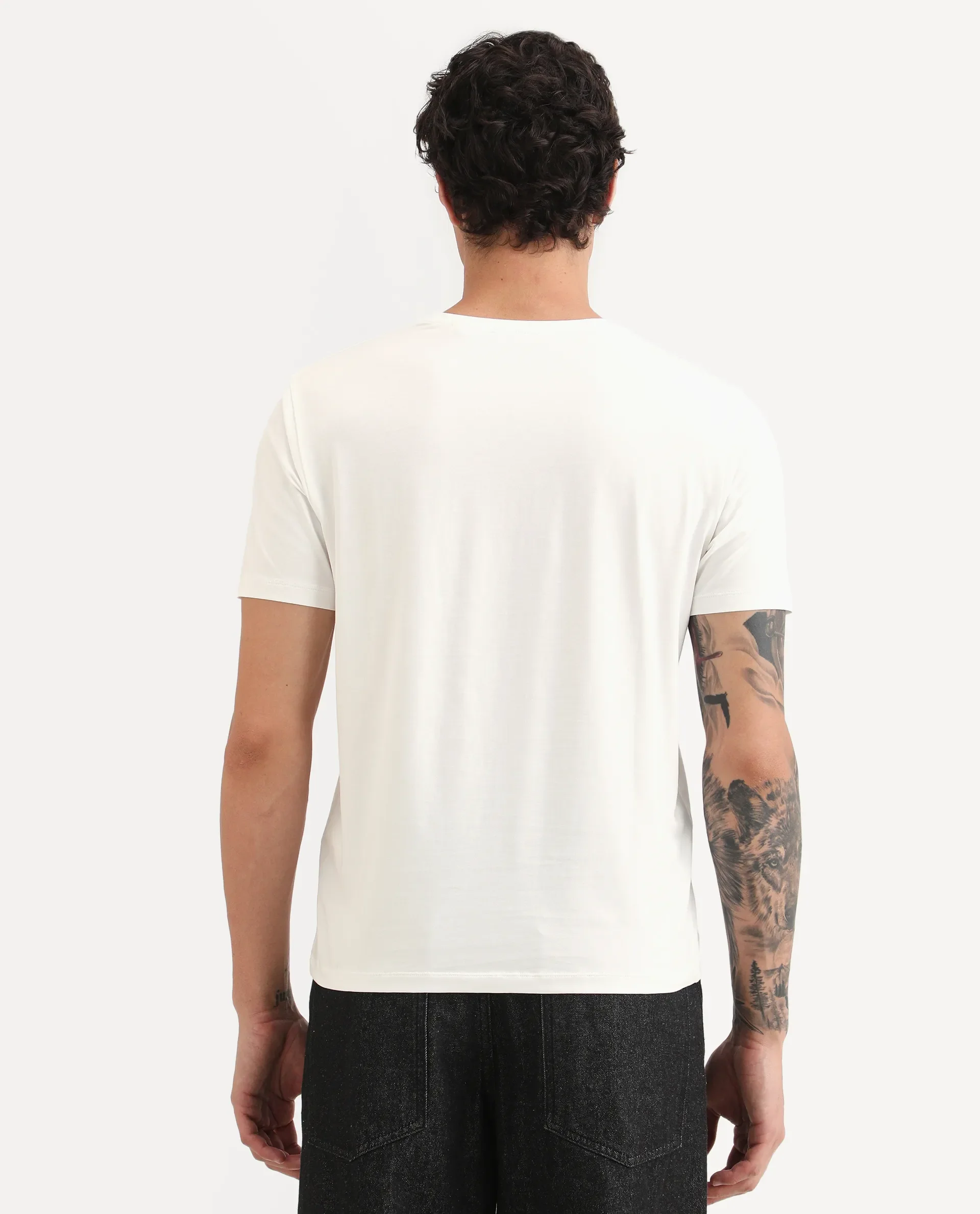 Rare Rabbit Men's Anc White Cotton Blend Fabric Half Sleeve Crew Neck Regular Fit Graphic Print T-Shirt - Image 8