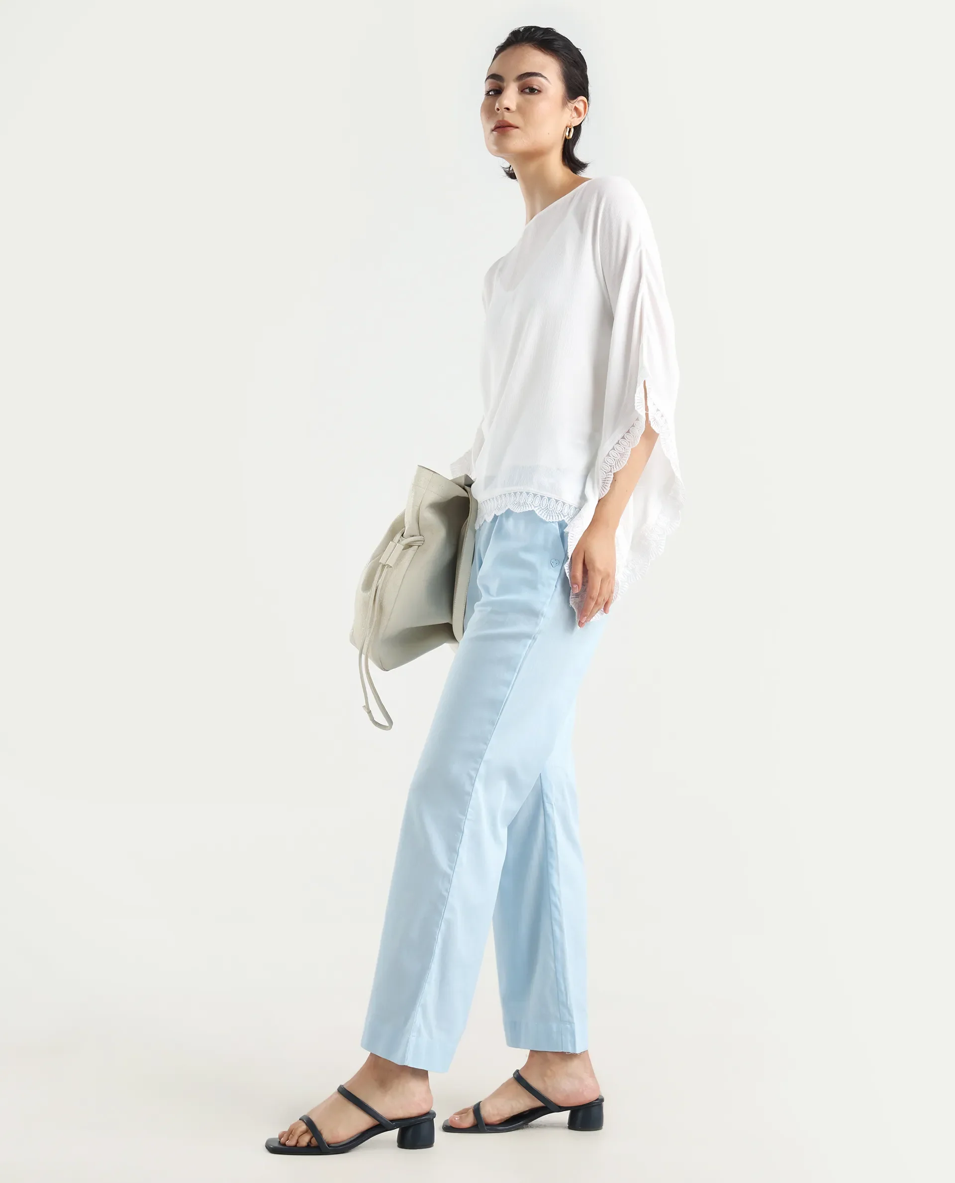 Rareism Women's Ancona White Rayon Boat Neck Plain Kimono Sleeve Relaxed Fit Top - Image 2