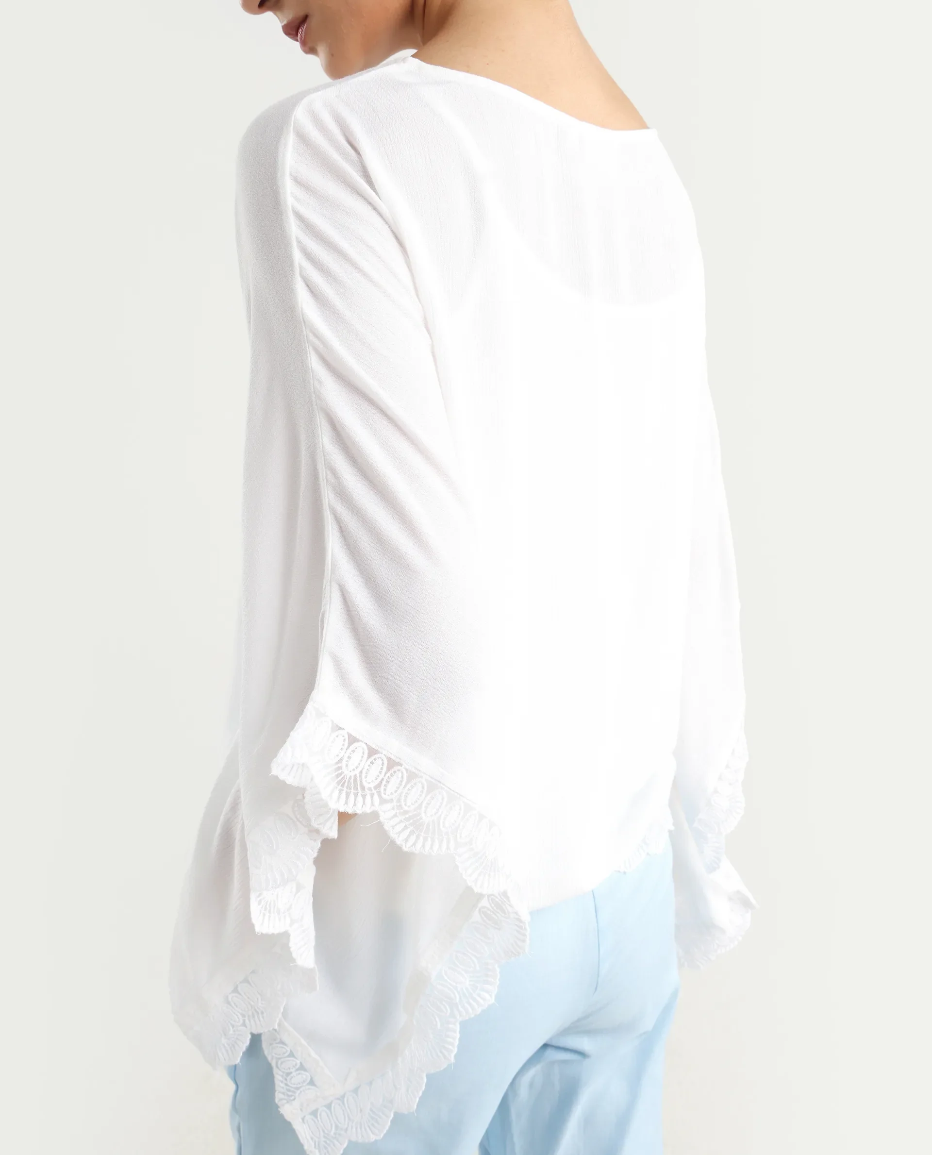 Rareism Women's Ancona White Rayon Boat Neck Plain Kimono Sleeve Relaxed Fit Top - Image 4