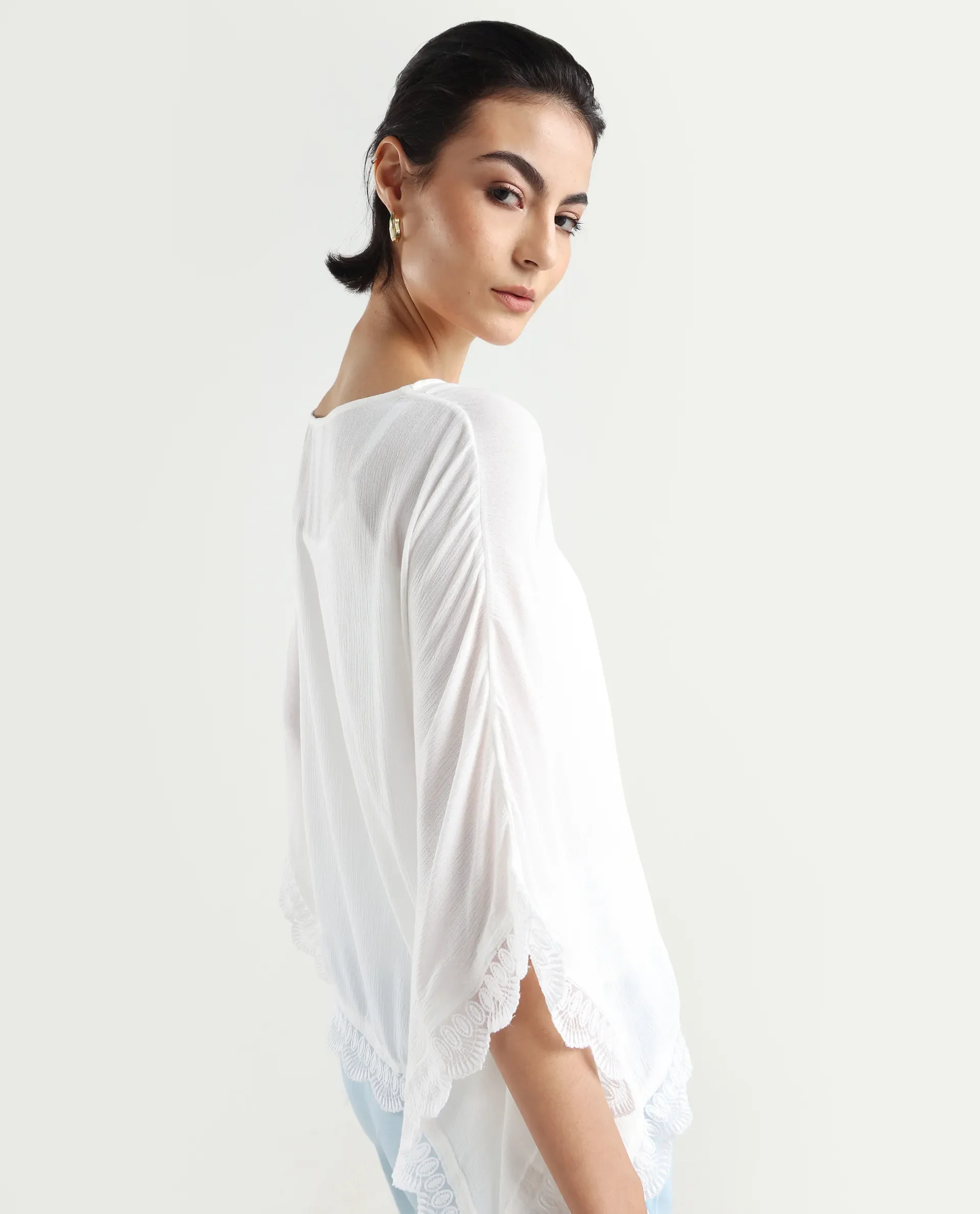Rareism Women's Ancona White Rayon Boat Neck Plain Kimono Sleeve Relaxed Fit Top - Image 6