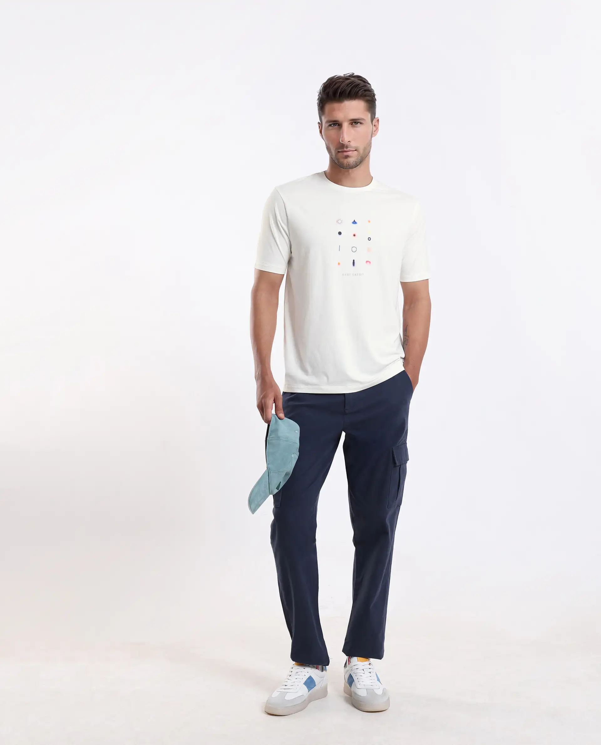 Rare Rabbit Men's Andem Off White Cotton Blend Graphic Print Regular Fit Half Sleeve Crew Neck T-Shirt - Image 2