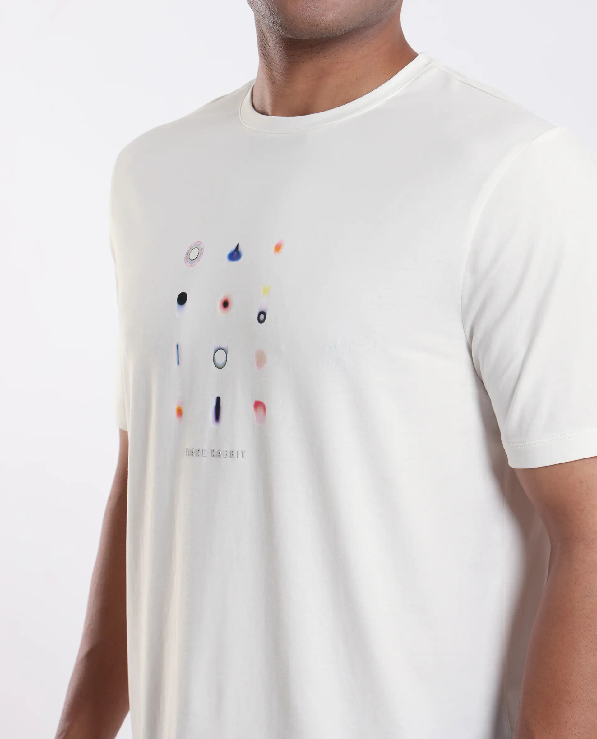 Rare Rabbit Men's Andem Off White Cotton Blend Graphic Print Regular Fit Half Sleeve Crew Neck T-Shirt - Image 3