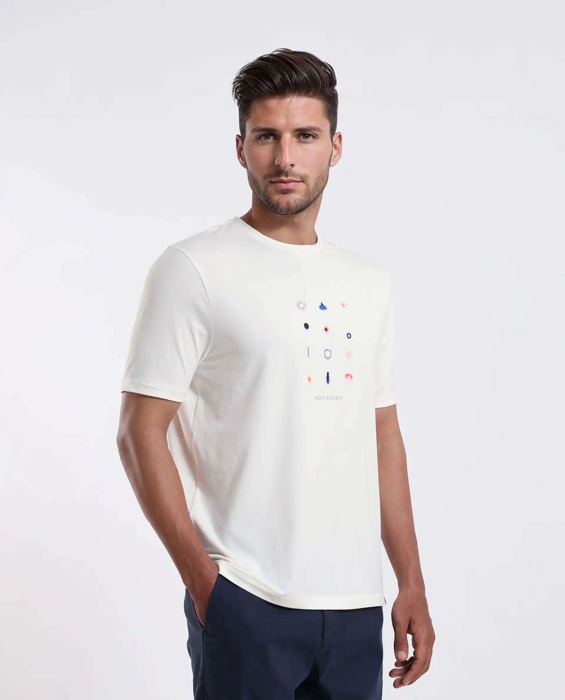 Rare Rabbit Men's Andem Off White Cotton Blend Graphic Print Regular Fit Half Sleeve Crew Neck T-Shirt - Image 5