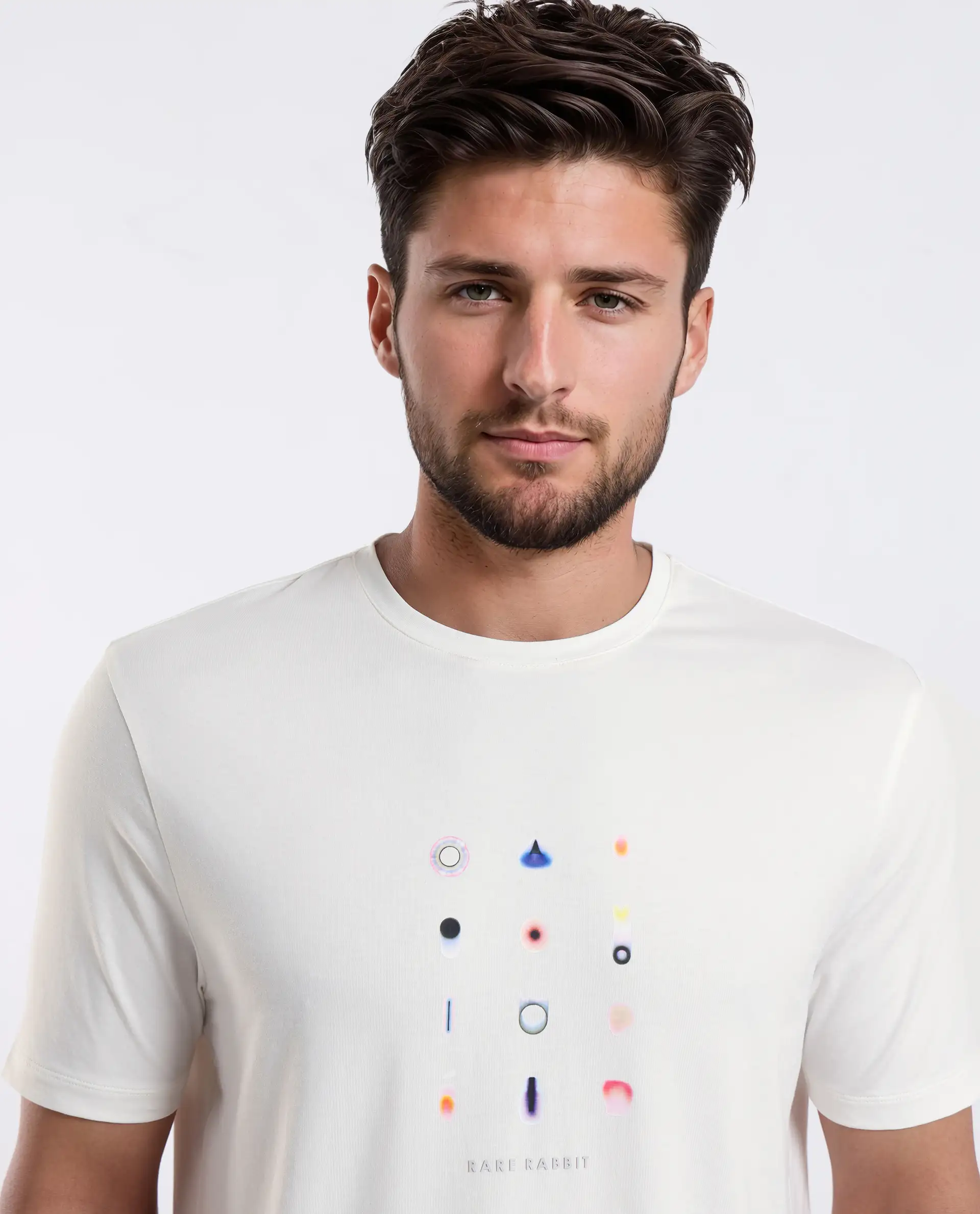 Rare Rabbit Men's Andem Off White Cotton Blend Graphic Print Regular Fit Half Sleeve Crew Neck T-Shirt - Image 6