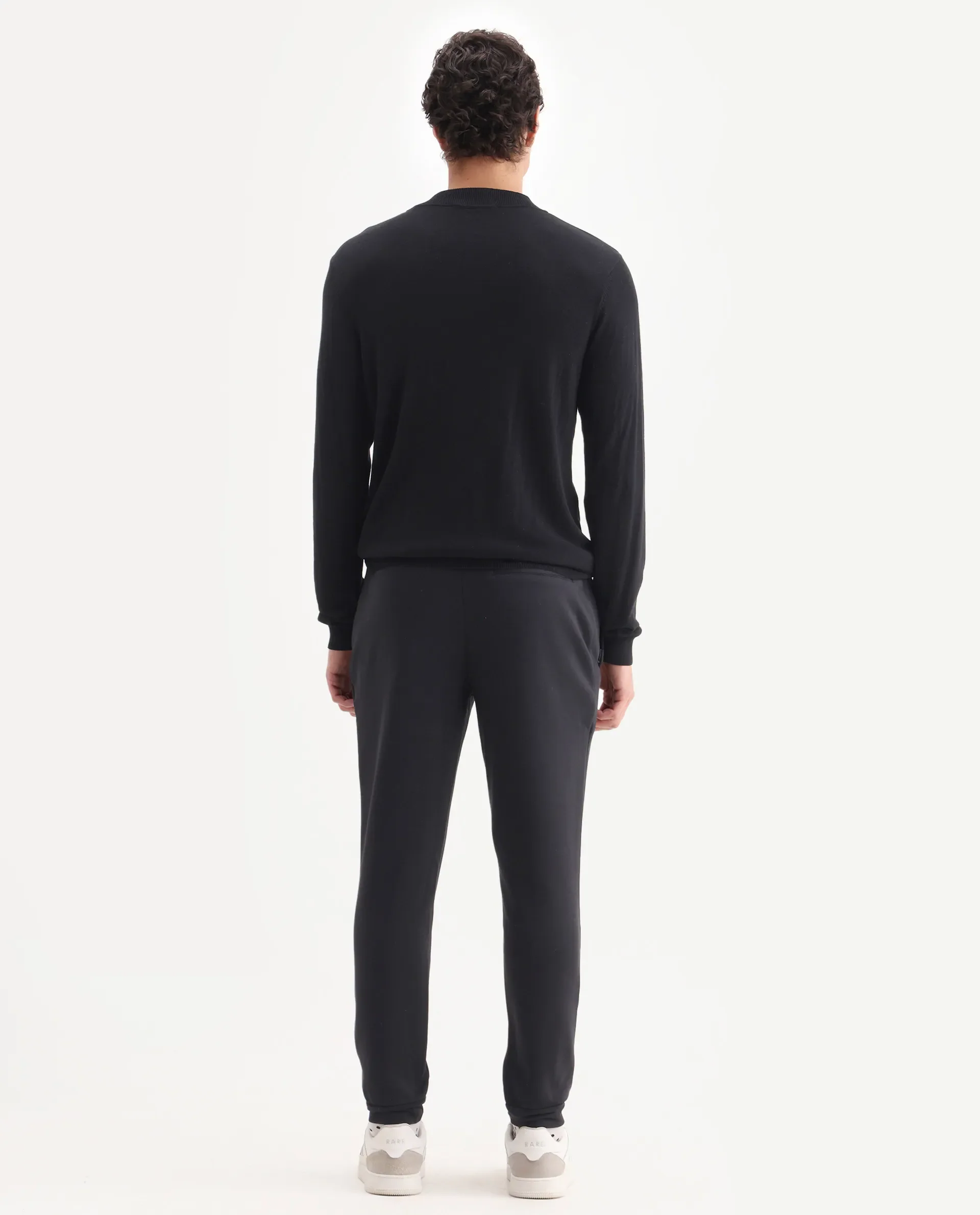 Rare Rabbit Men's Ander Black Cotton Plain Regular Fit Joggers - Image 7