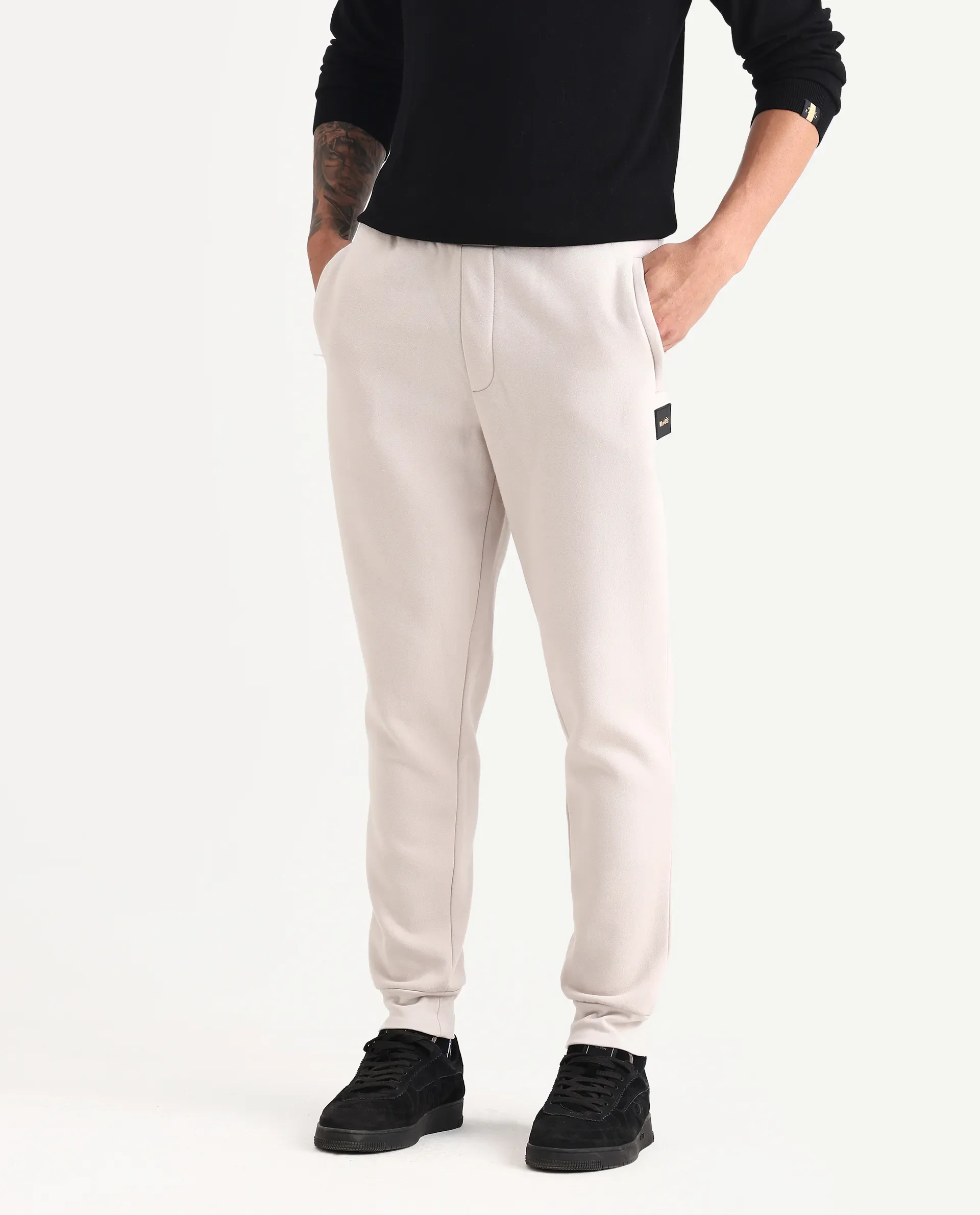 Rare Rabbit Men's Ander Off White Cotton Plain Regular Fit Track Joggers - Image 2