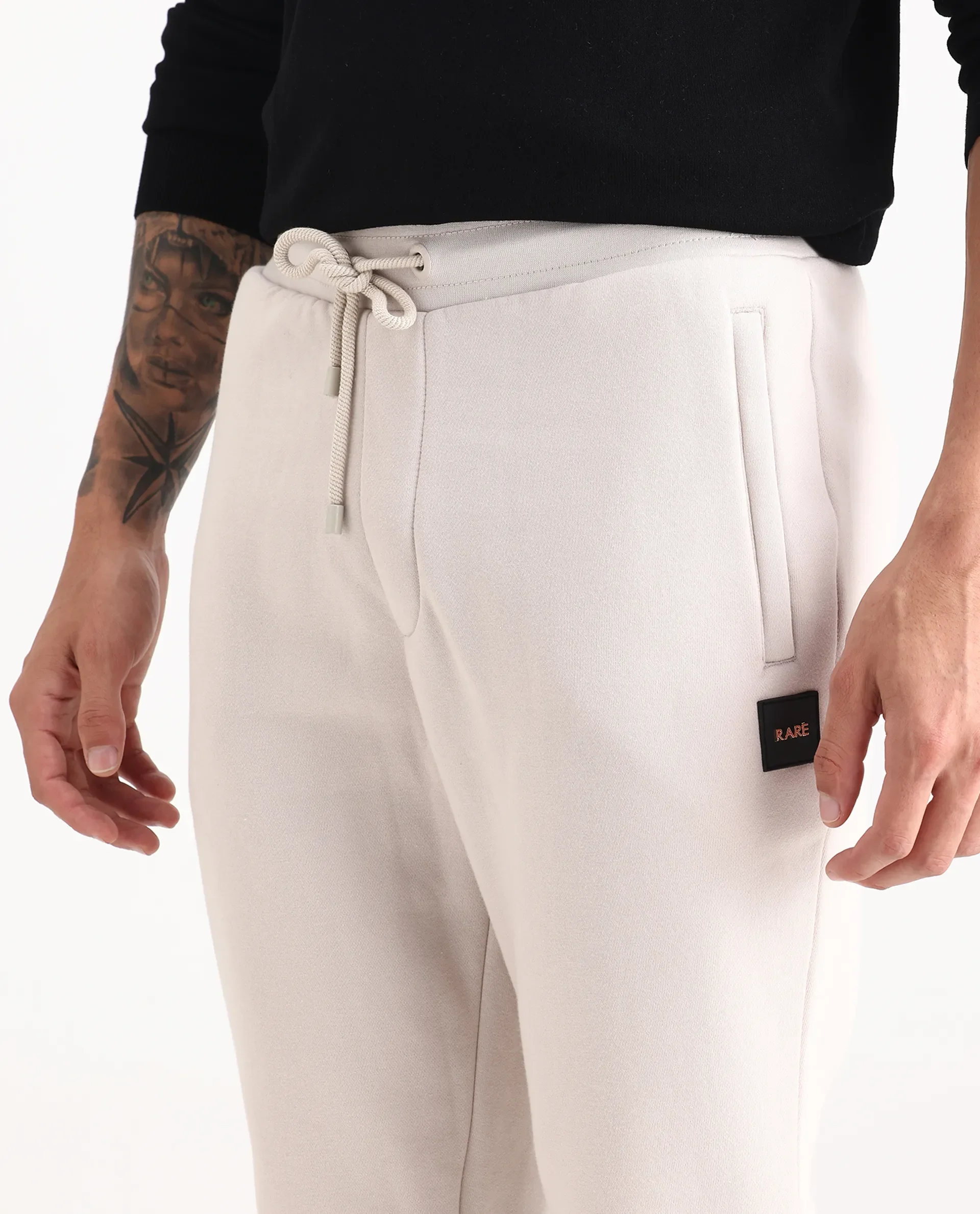 Rare Rabbit Men's Ander Off White Cotton Plain Regular Fit Track Joggers - Image 3