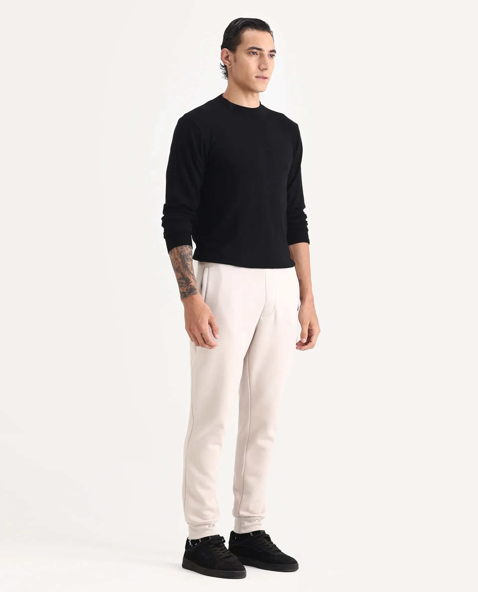Rare Rabbit Men's Ander Off White Cotton Plain Regular Fit Track Joggers - Image 6