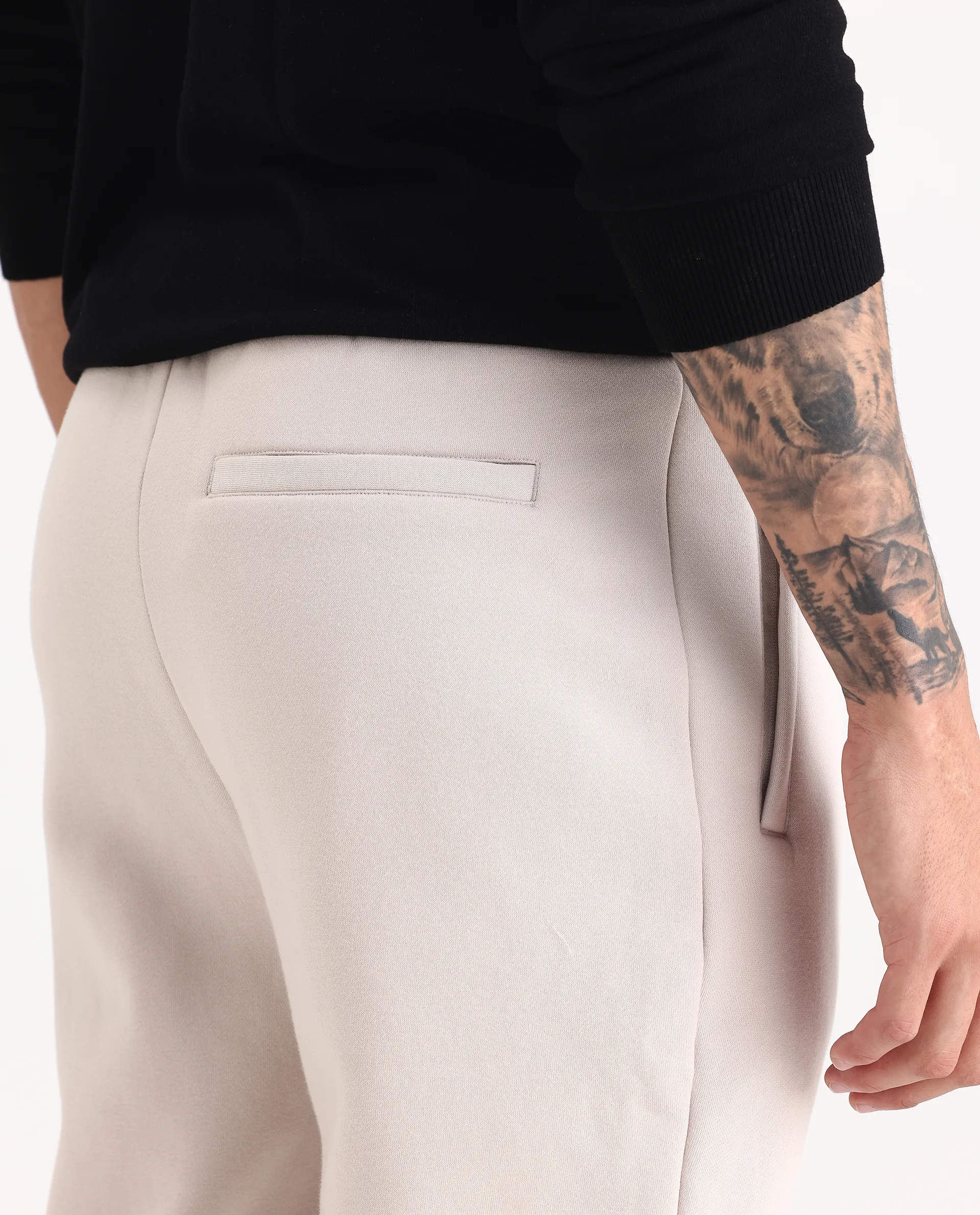 Rare Rabbit Men's Ander Off White Cotton Plain Regular Fit Track Joggers - Image 7