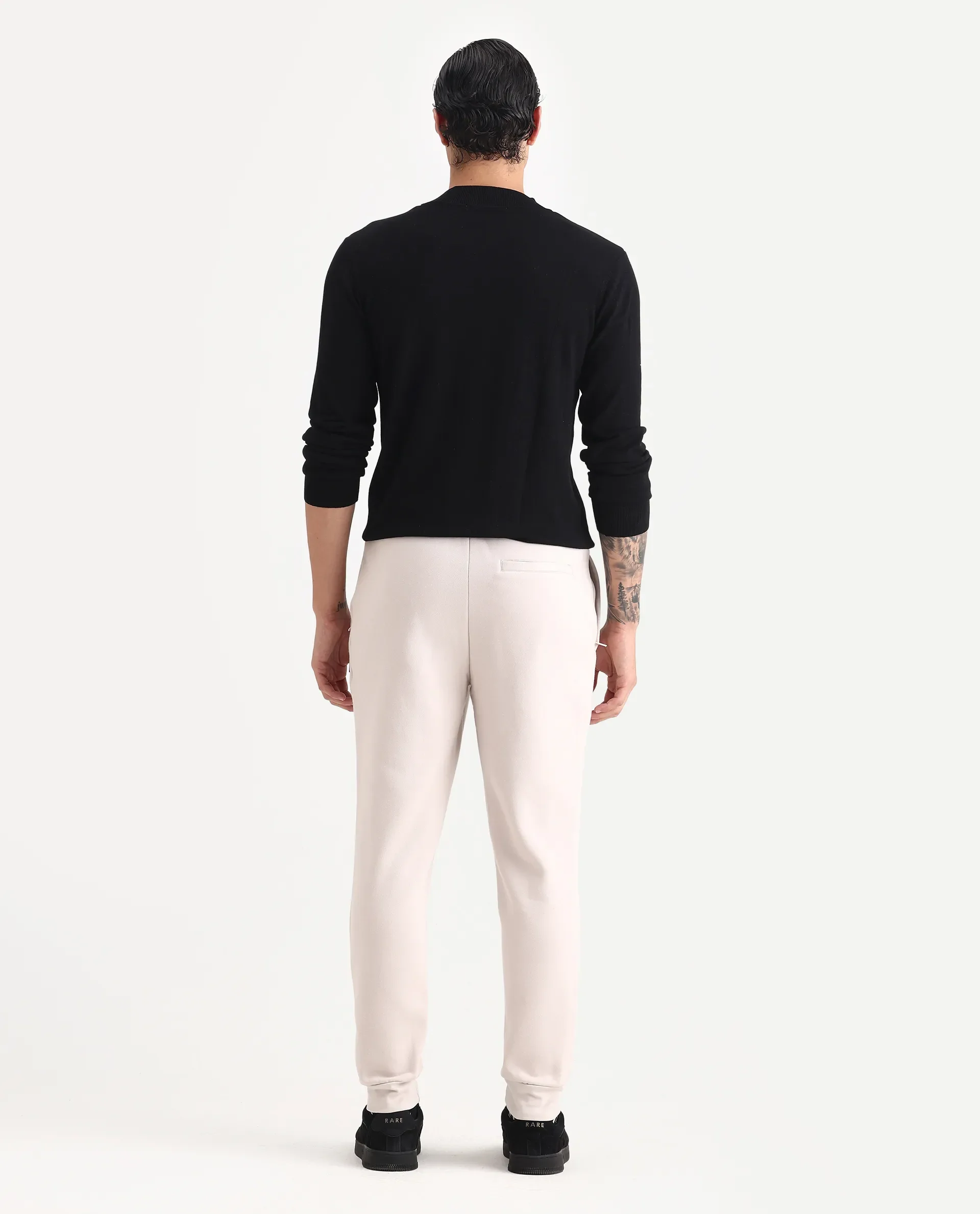 Rare Rabbit Men's Ander Off White Cotton Plain Regular Fit Track Joggers - Image 8