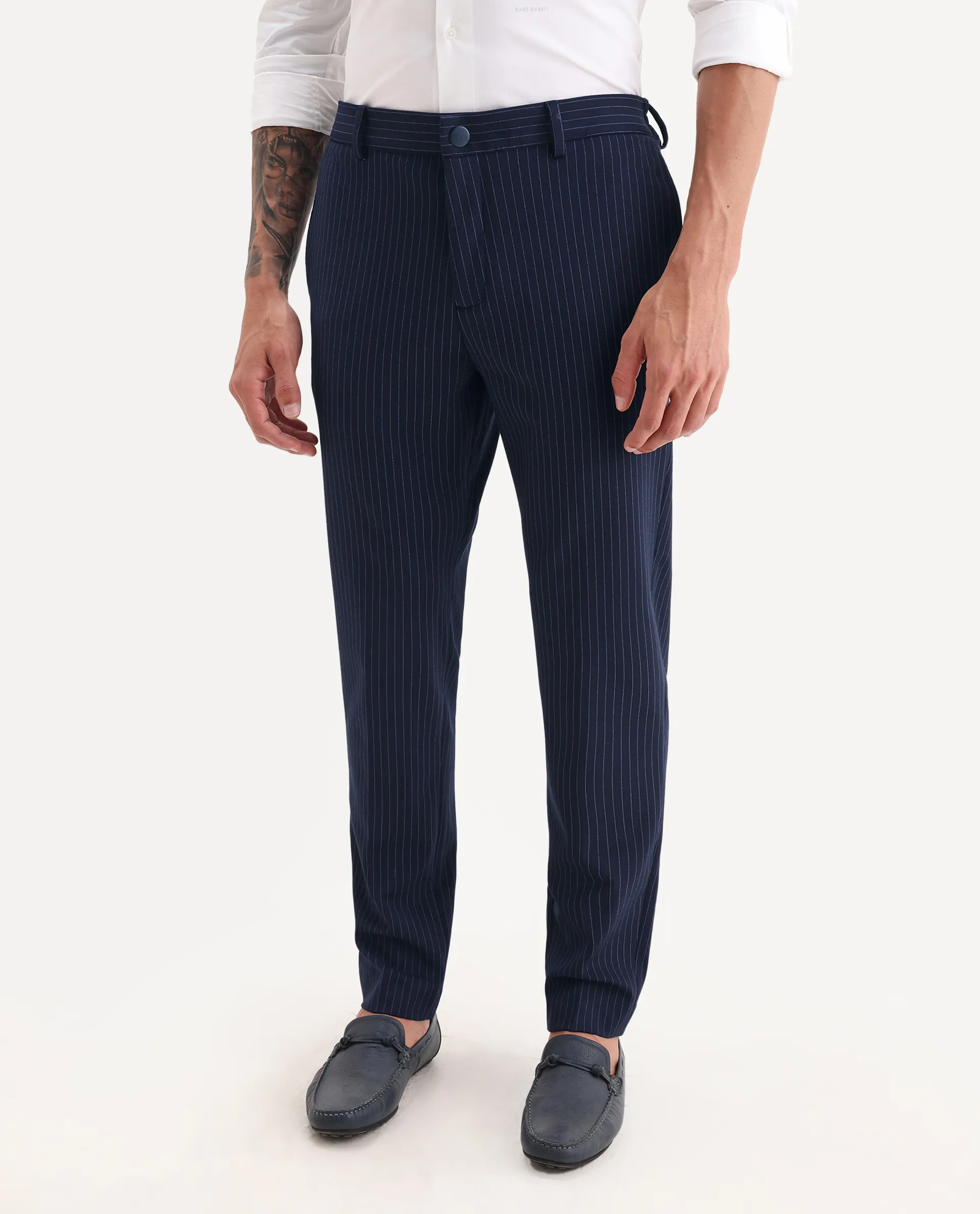 Rare Rabbit Men's Ander Navy Plain Regular Fit Trouser - Image 2