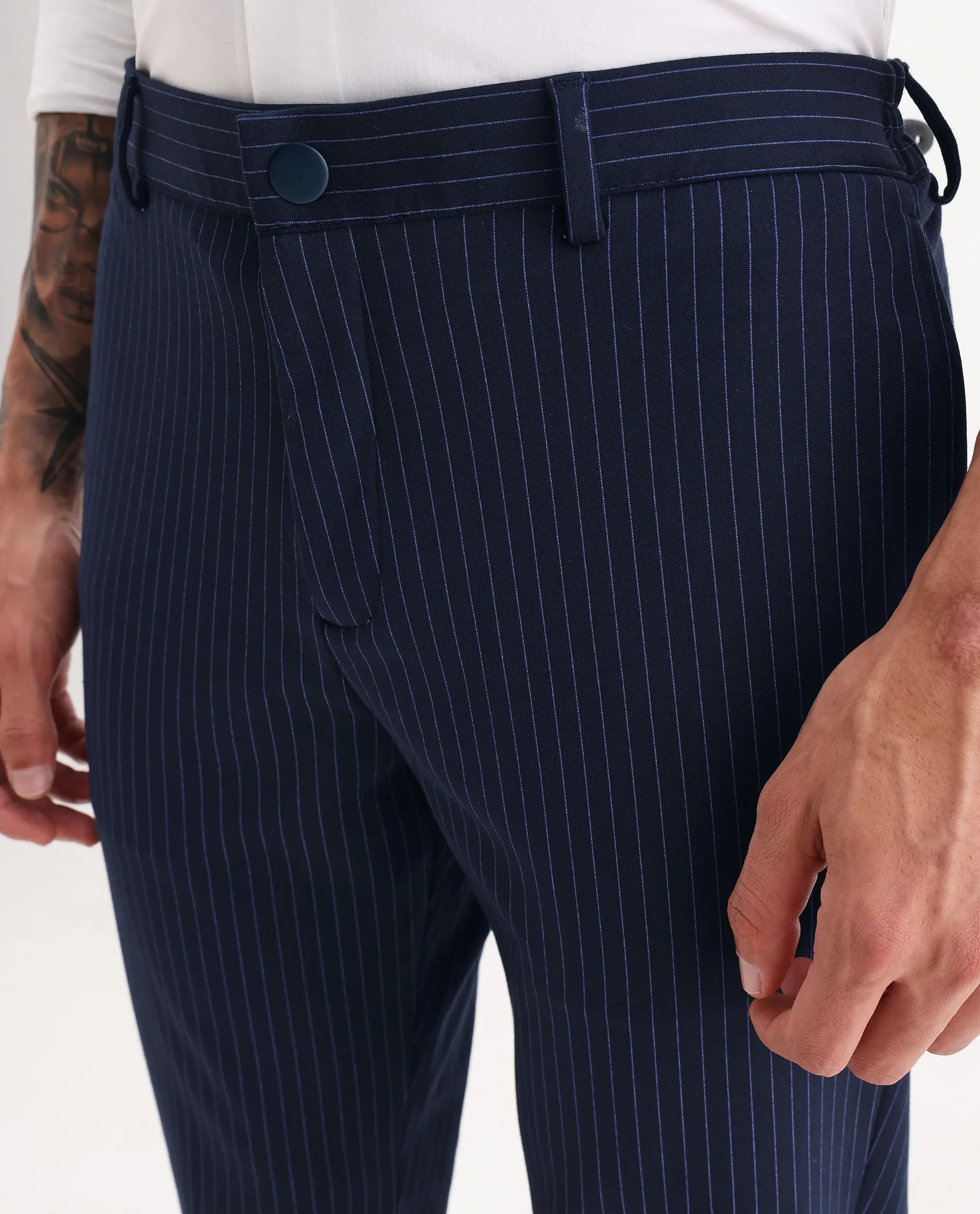Rare Rabbit Men's Ander Navy Plain Regular Fit Trouser - Image 3