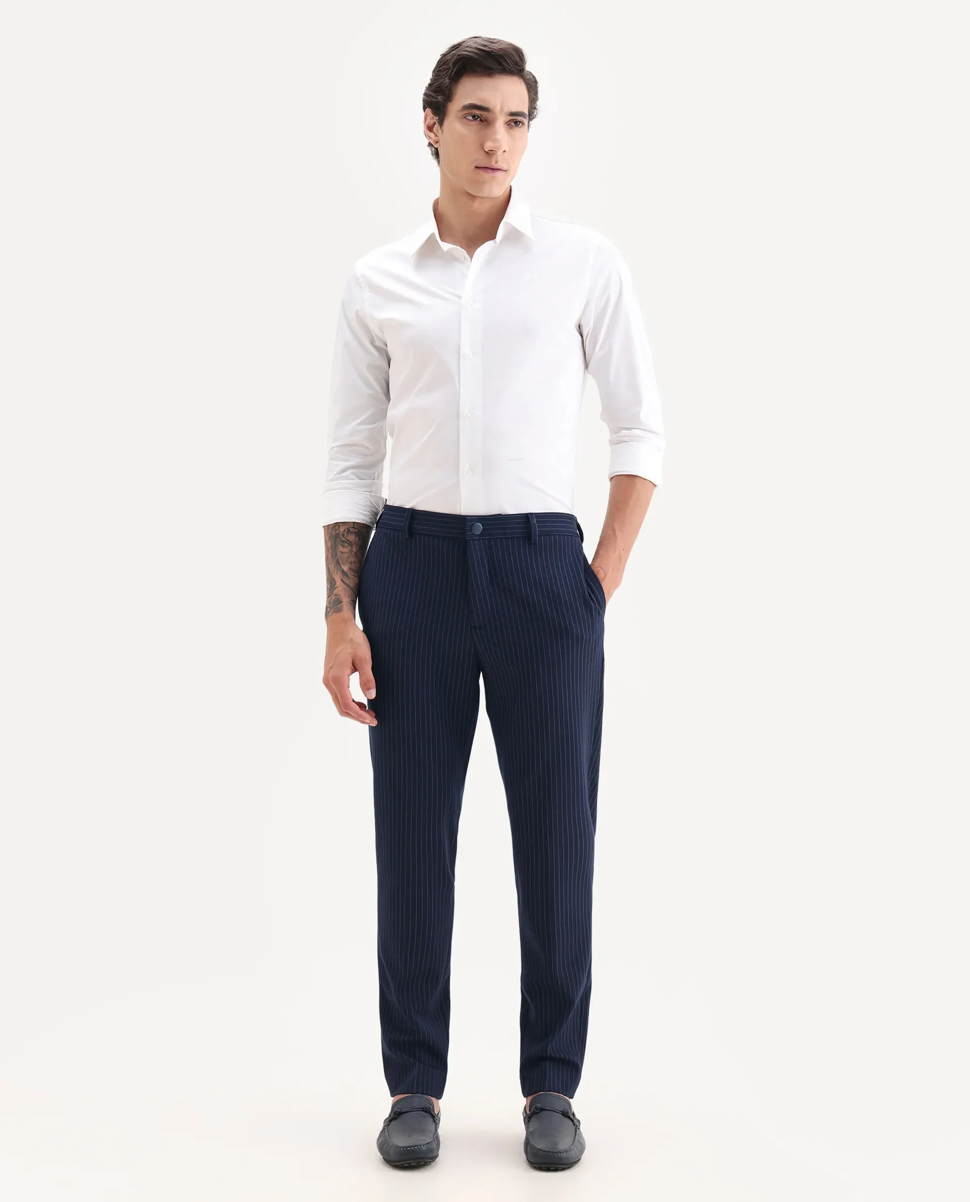 Rare Rabbit Men's Ander Navy Plain Regular Fit Trouser - Image 4
