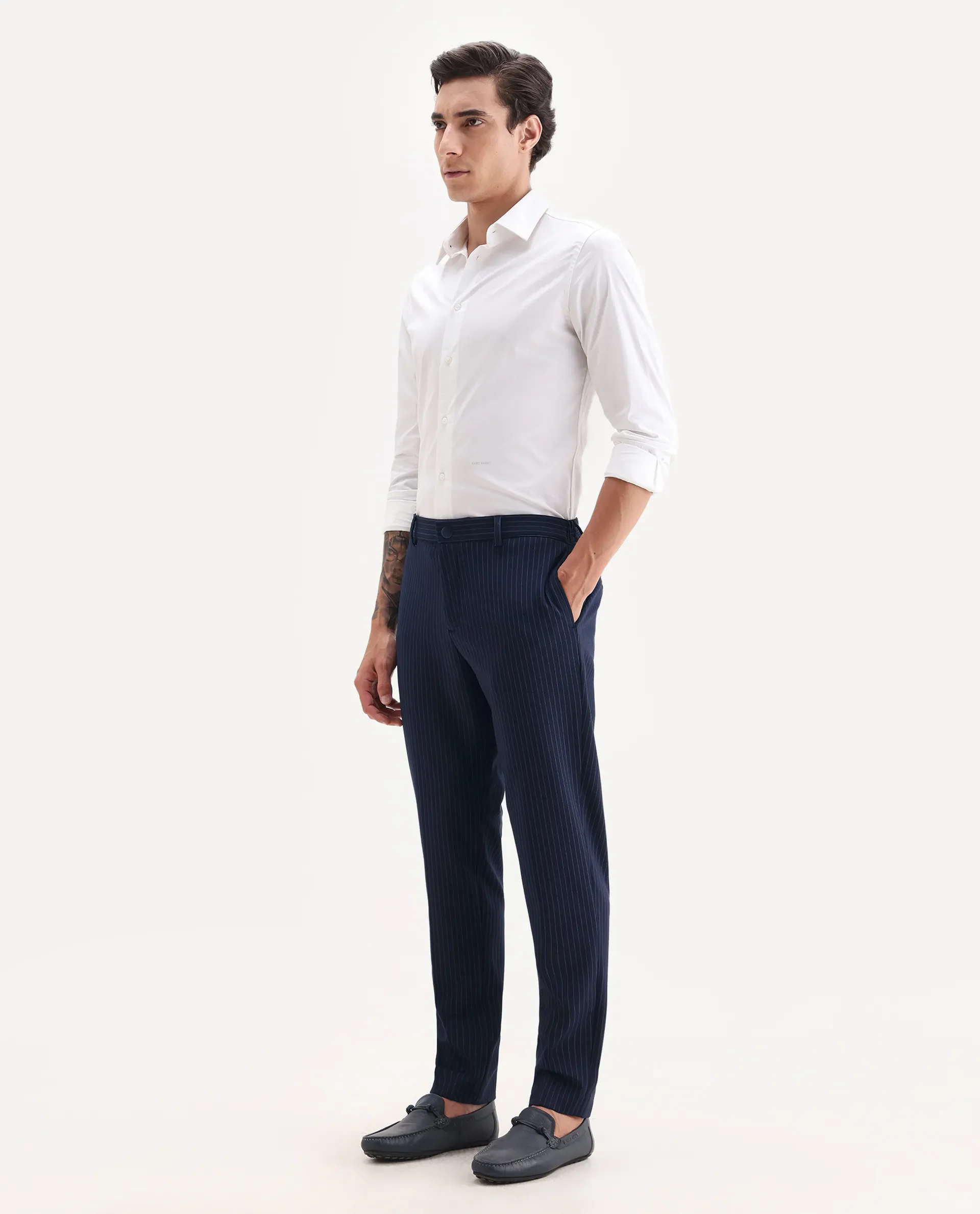 Rare Rabbit Men's Ander Navy Plain Regular Fit Trouser - Image 5