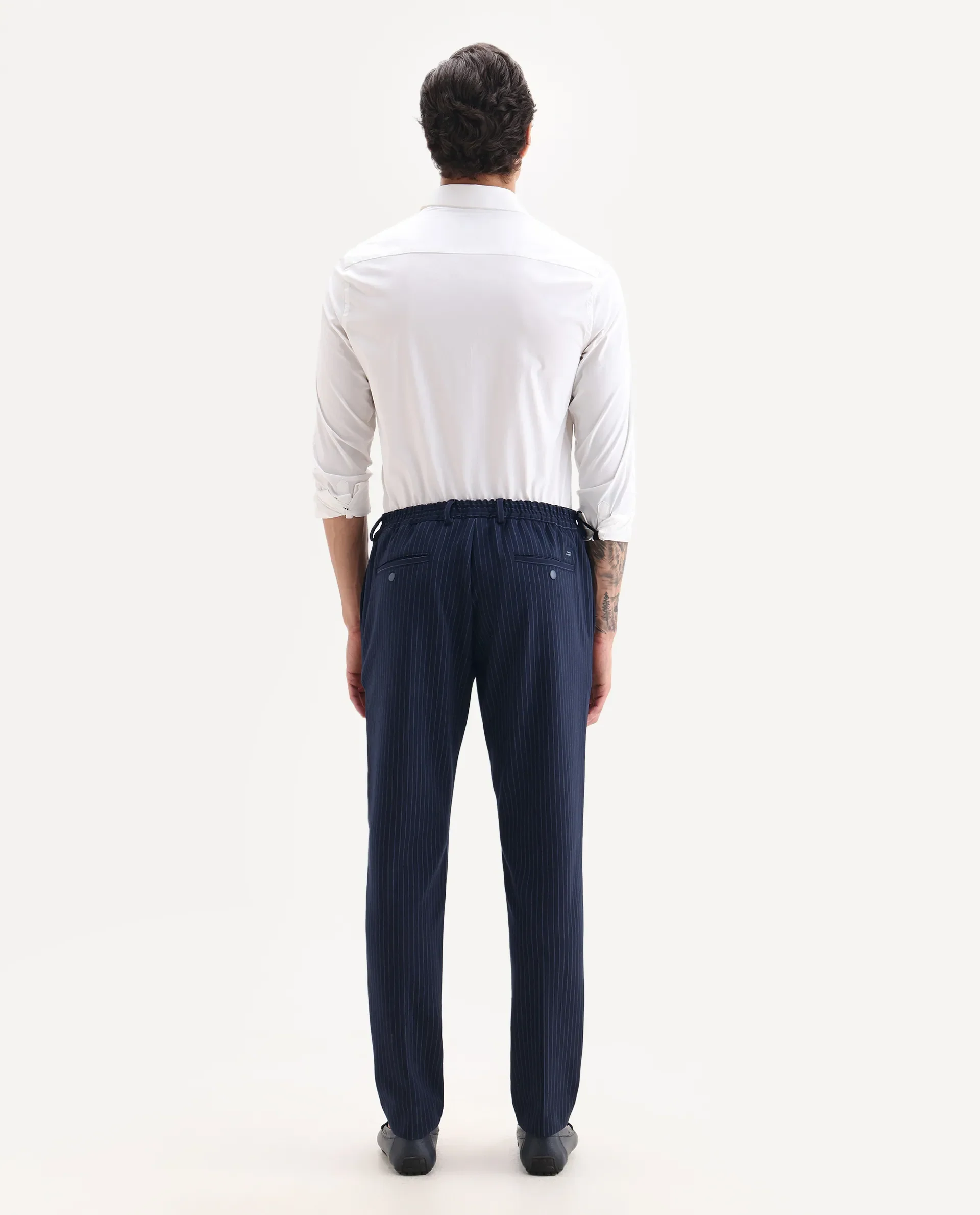 Rare Rabbit Men's Ander Navy Plain Regular Fit Trouser - Image 8