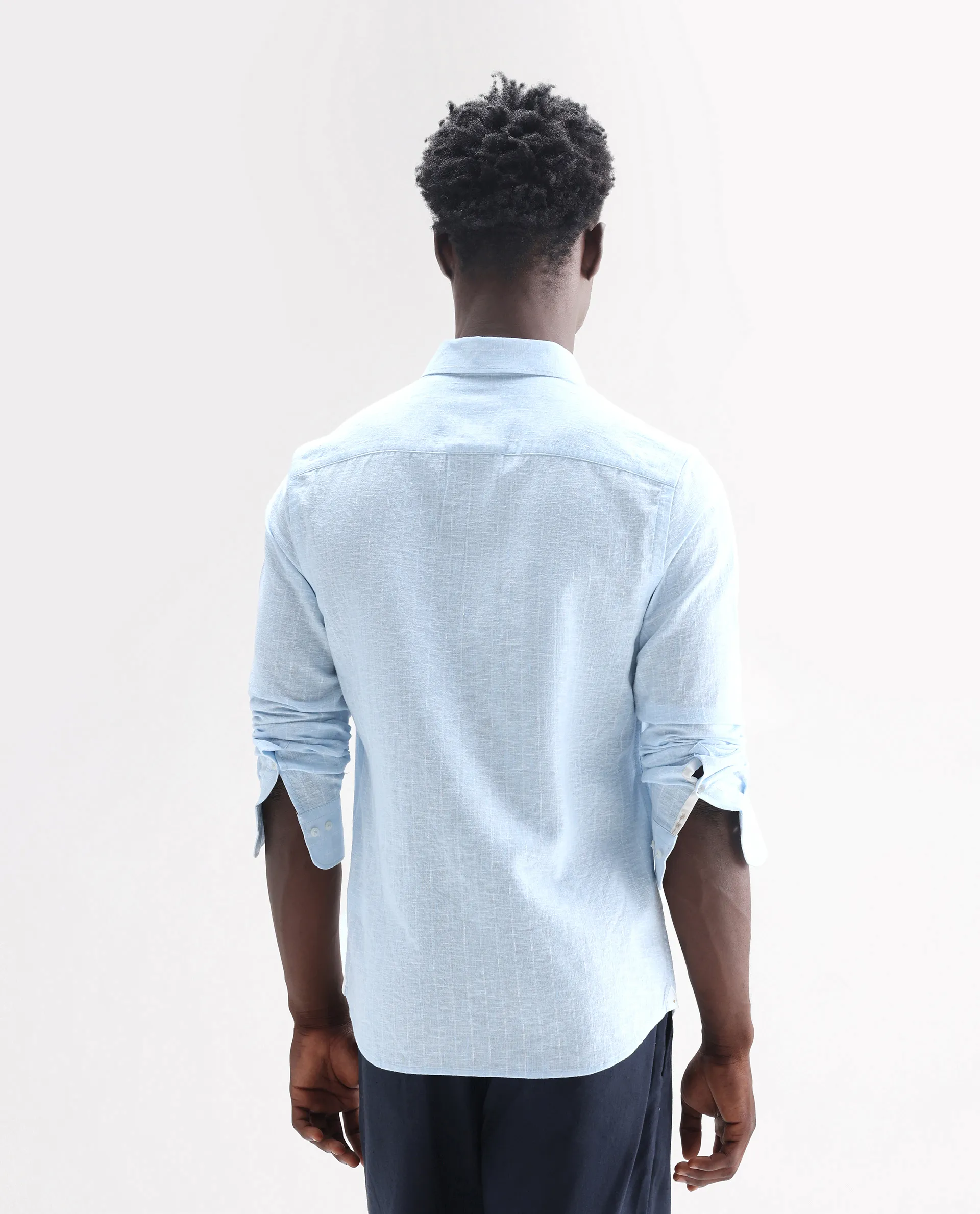 Rare Rabbit Men's Anders Light Blue 100% Linen Striped Print Regular Fit Full Sleeve Collared Shirt - Image 8