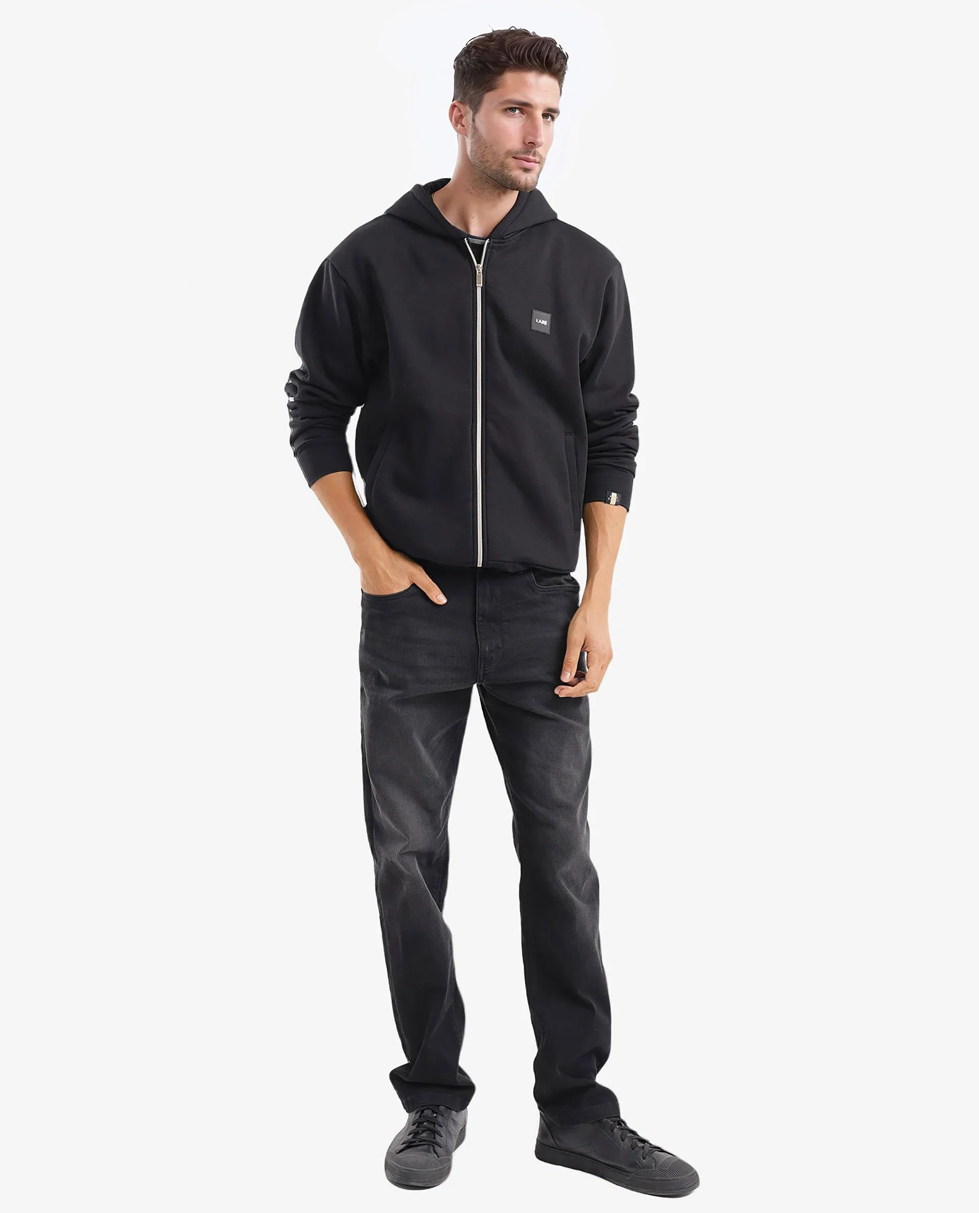 Rare Rabbit Men's Anderson-2 Black Cotton Brand Logo Print Regular Fit Full Sleeve Hooded Sweatshirt - Image 2