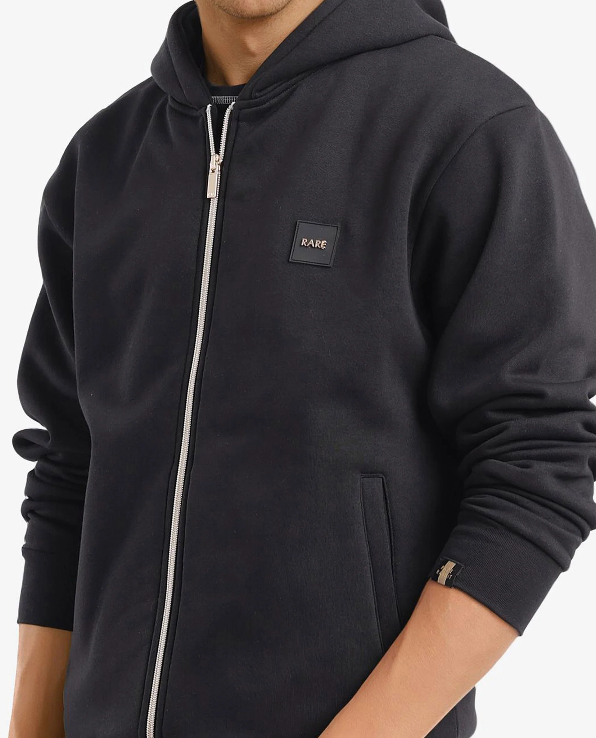 Rare Rabbit Men's Anderson-2 Black Cotton Brand Logo Print Regular Fit Full Sleeve Hooded Sweatshirt - Image 3