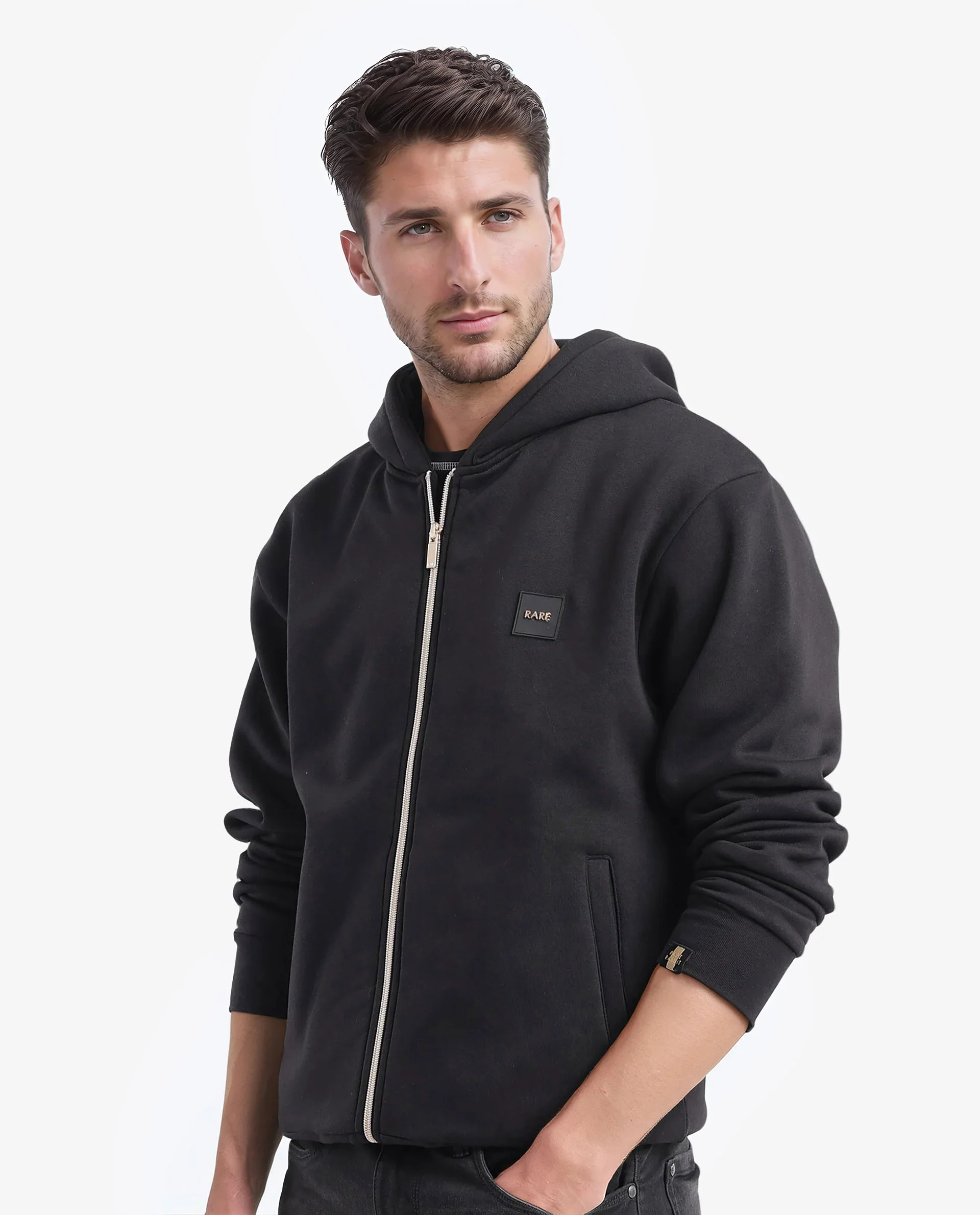 Rare Rabbit Men's Anderson-2 Black Cotton Brand Logo Print Regular Fit Full Sleeve Hooded Sweatshirt - Image 7