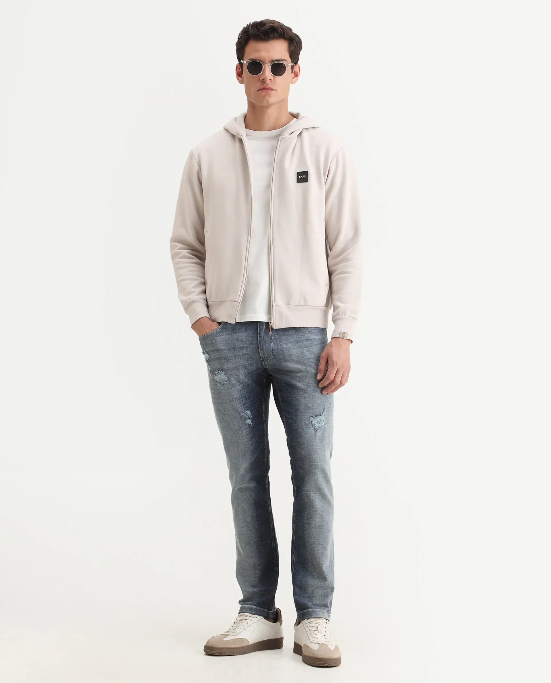 Rare Rabbit Men's Anderson-2 Off White Cotton Brand Logo Print Regular Fit Full Sleeve Hooded Sweatshirt - Image 2