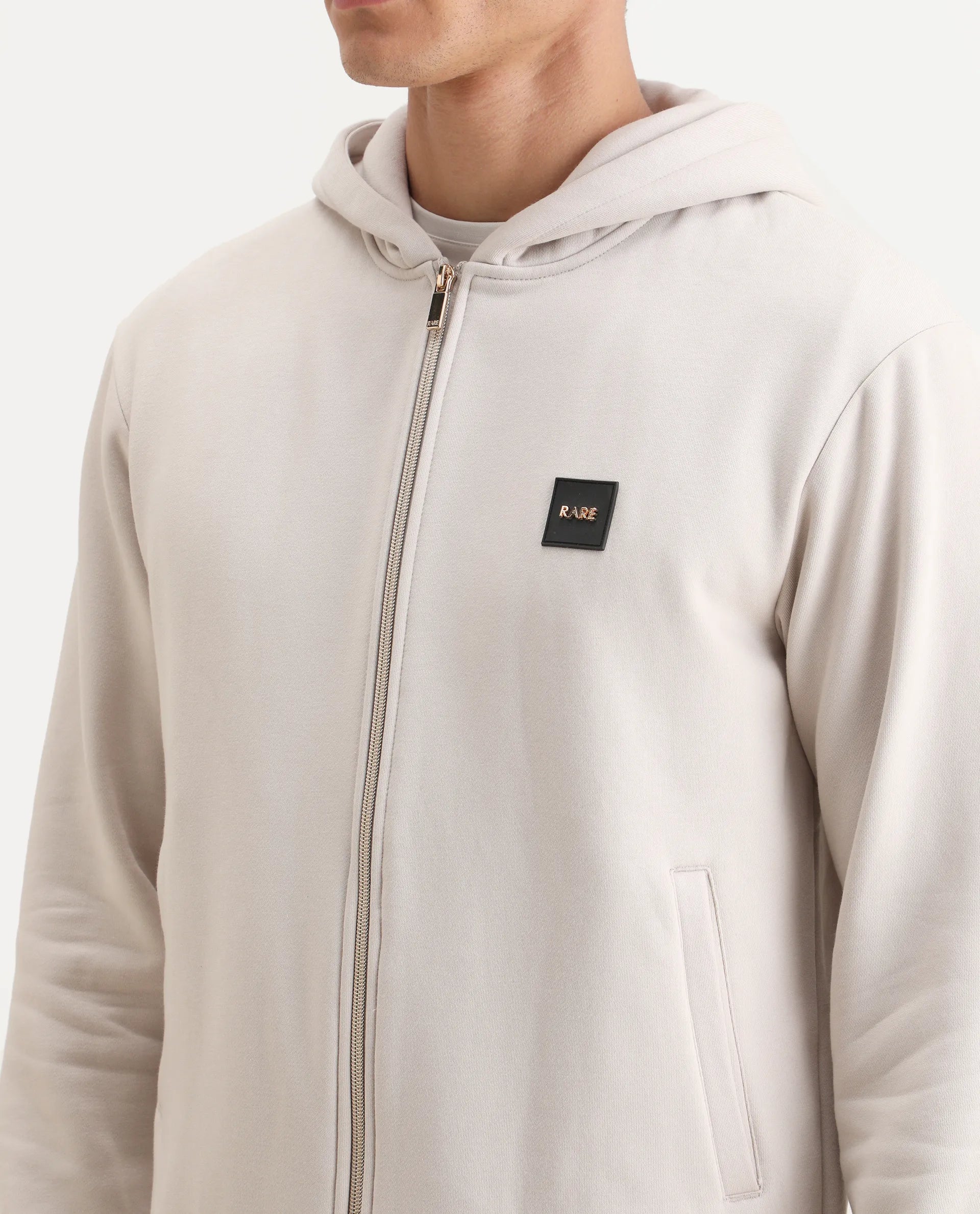 Rare Rabbit Men's Anderson-2 Off White Cotton Brand Logo Print Regular Fit Full Sleeve Hooded Sweatshirt - Image 3