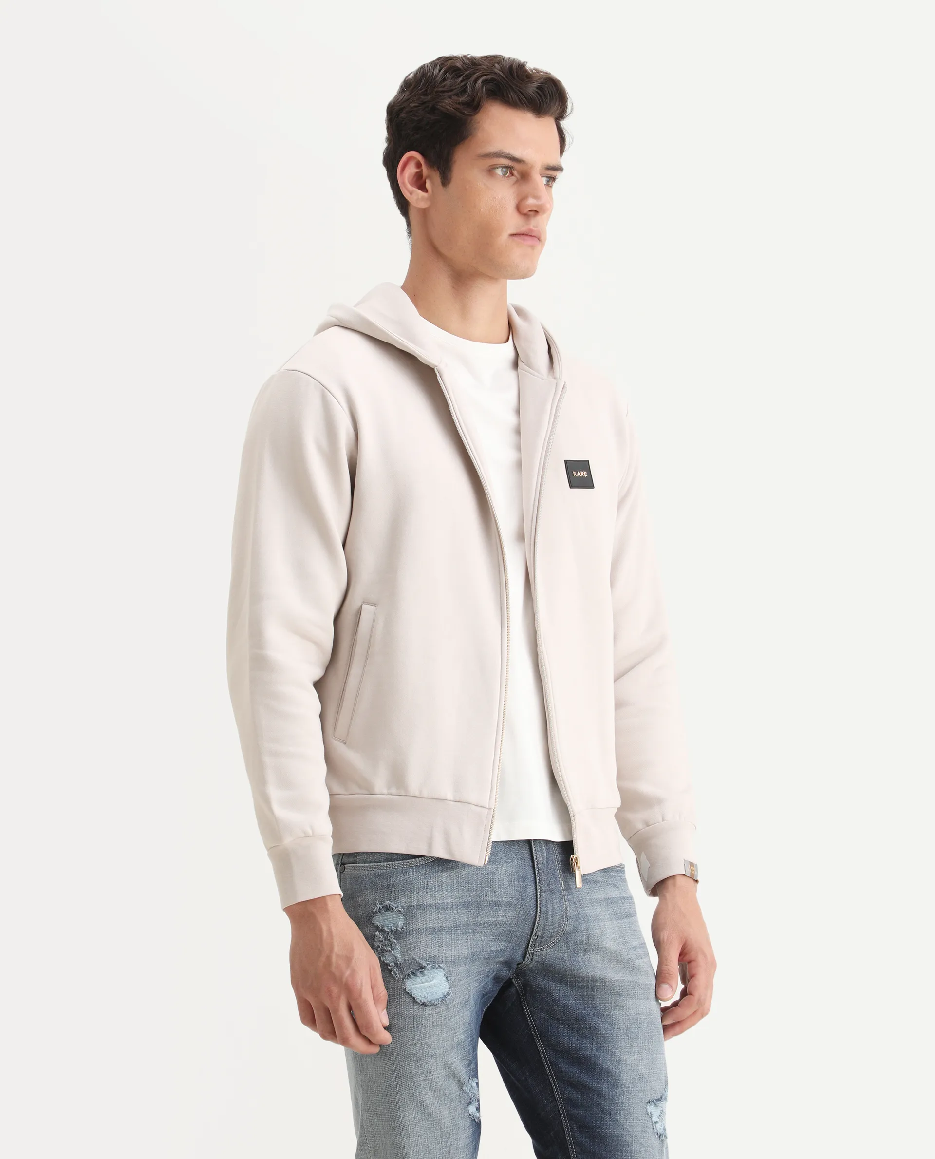 Rare Rabbit Men's Anderson-2 Off White Cotton Brand Logo Print Regular Fit Full Sleeve Hooded Sweatshirt - Image 6