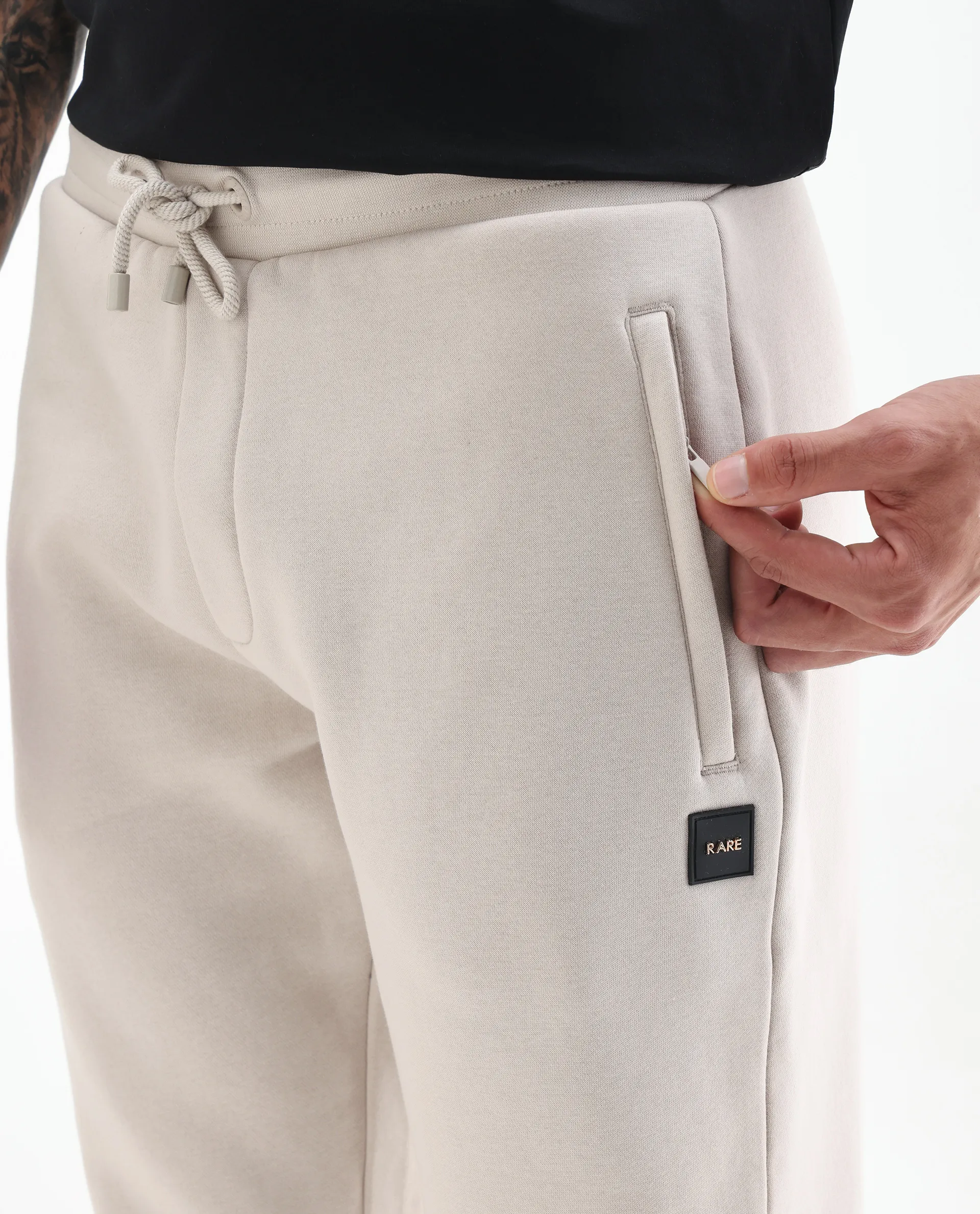 Rare Rabbit Men's Anderson-B25 Beige Cotton Blend Plain Joggers - Image 2