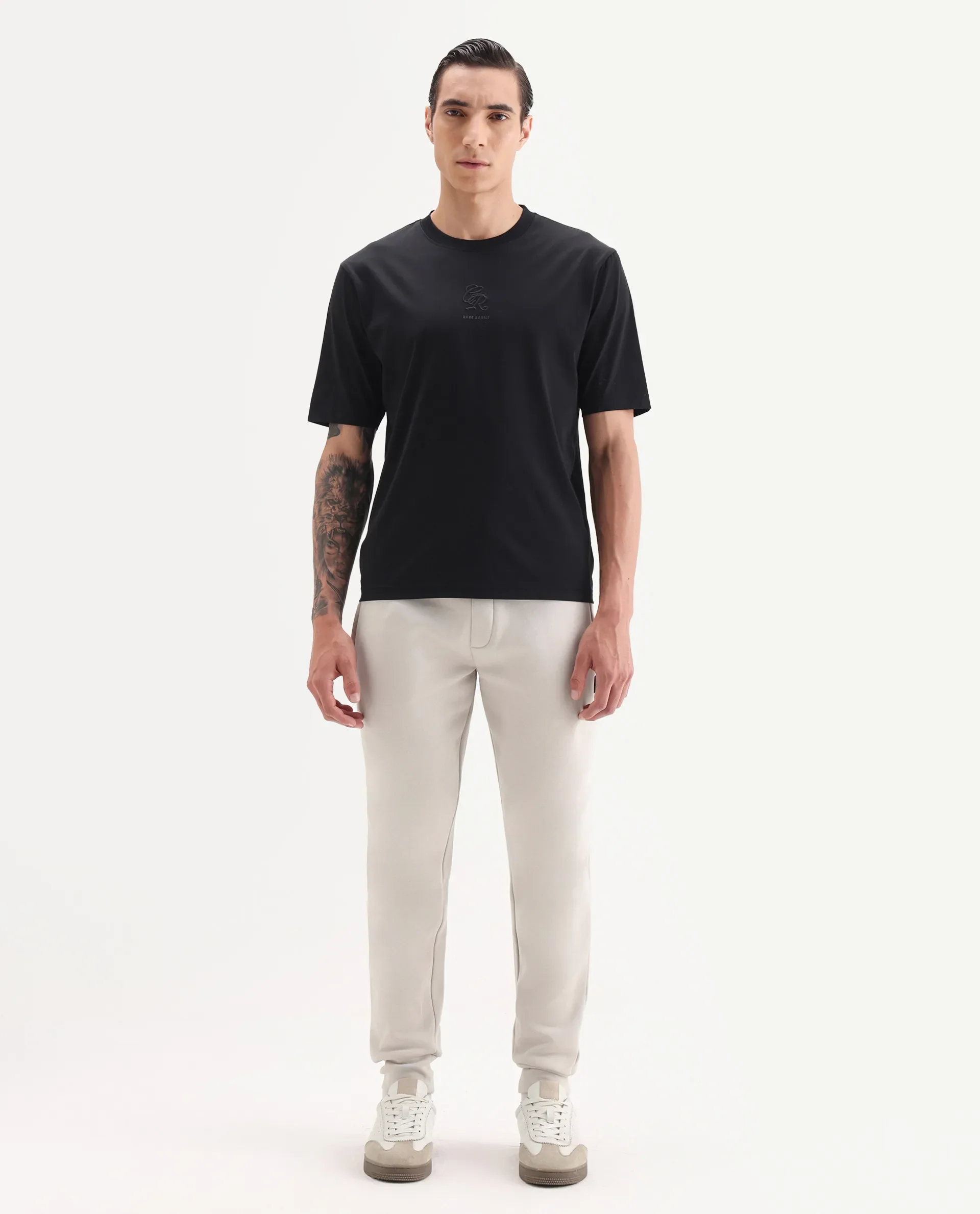 Rare Rabbit Men's Anderson-B25 Beige Cotton Blend Plain Joggers - Image 4