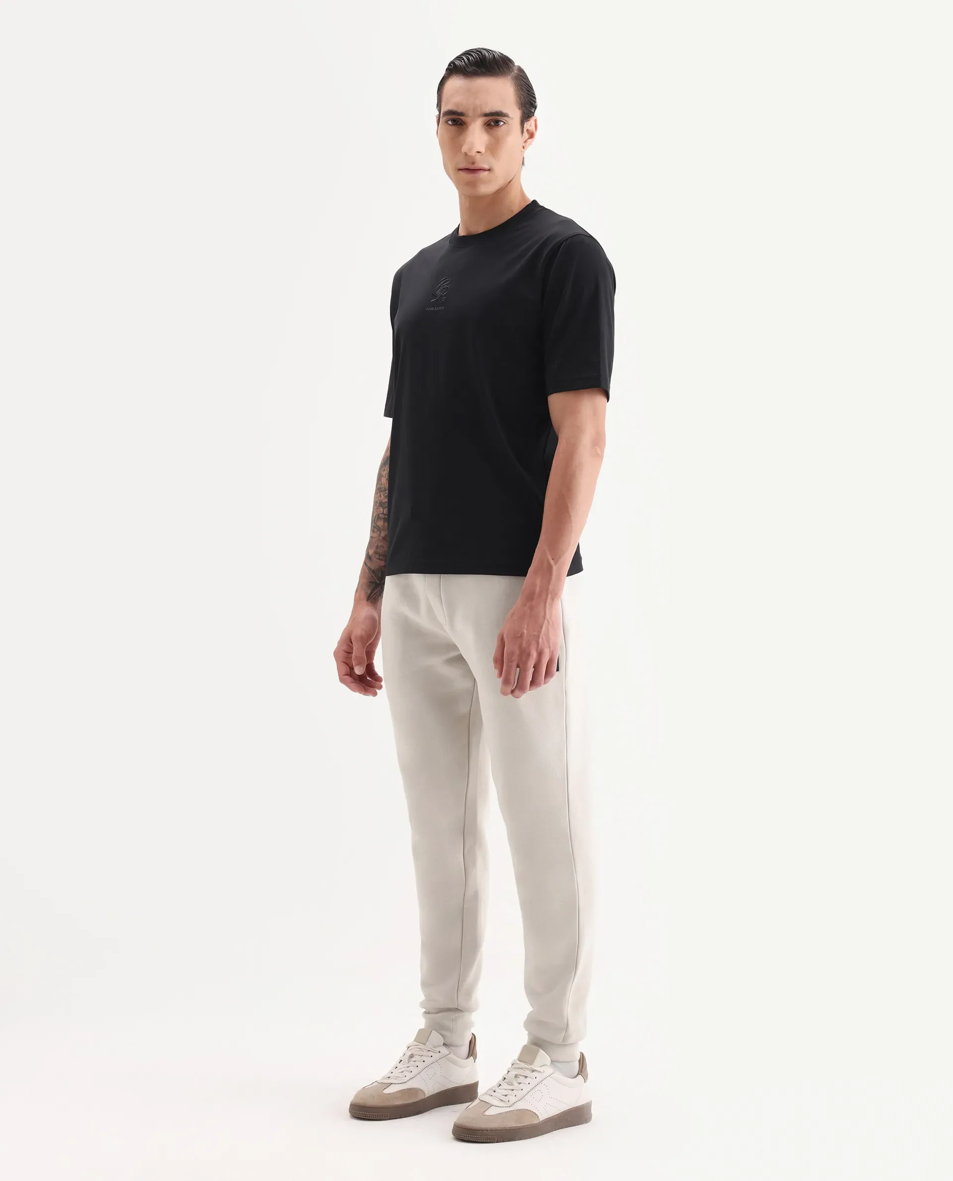 Rare Rabbit Men's Anderson-B25 Beige Cotton Blend Plain Joggers - Image 5