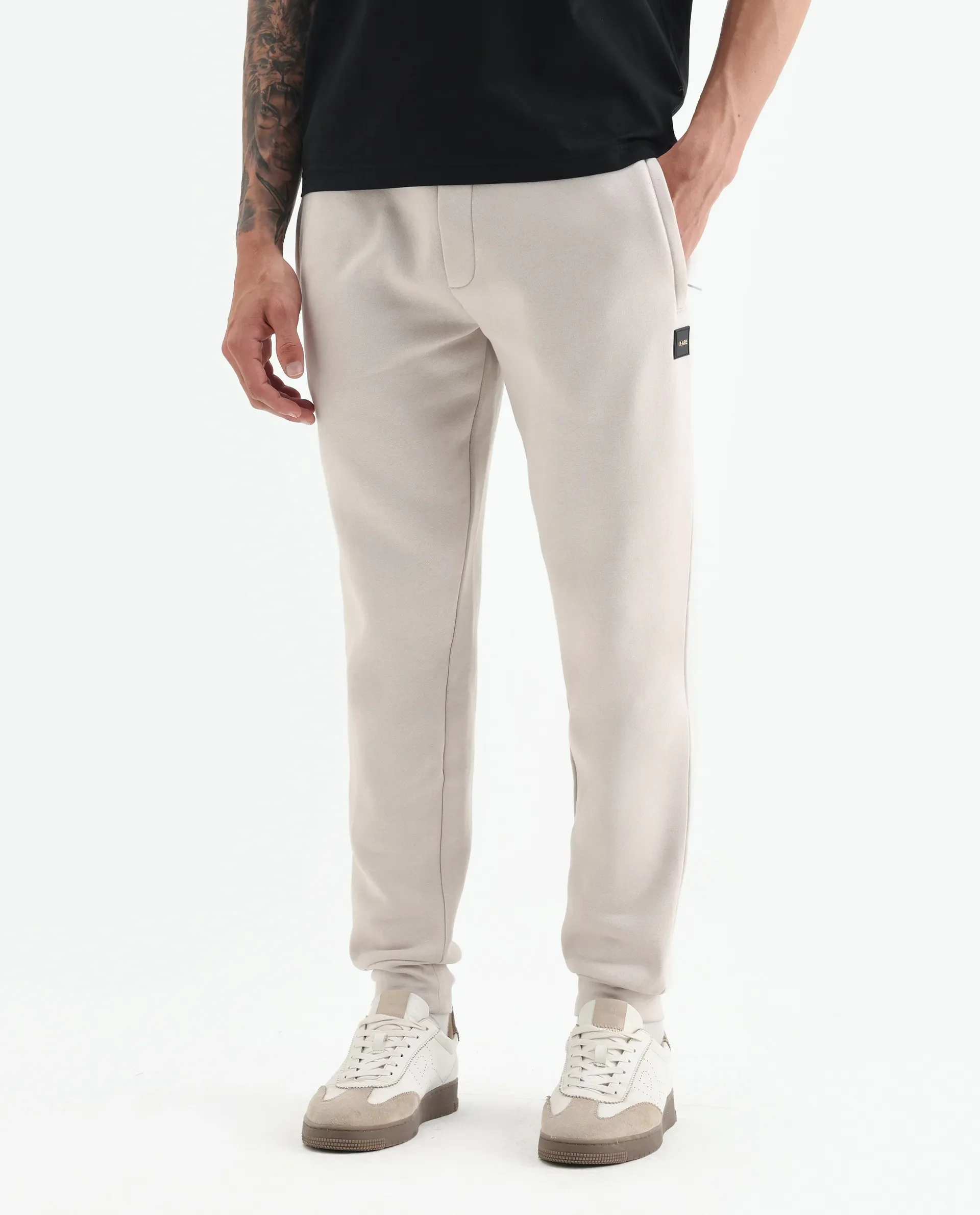 Rare Rabbit Men's Anderson-B25 Beige Cotton Blend Plain Joggers - Image 6