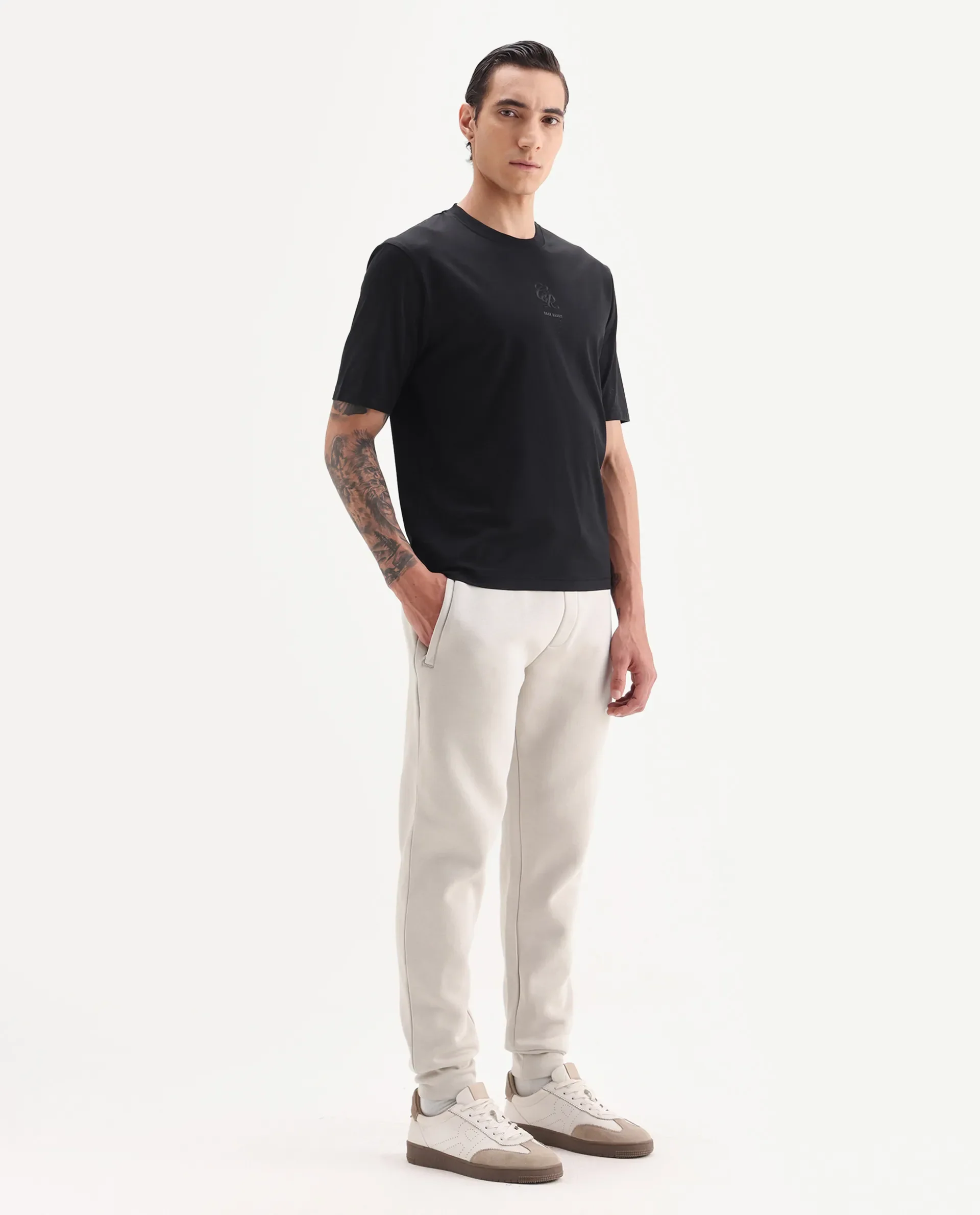 Rare Rabbit Men's Anderson-B25 Beige Cotton Blend Plain Joggers - Image 7