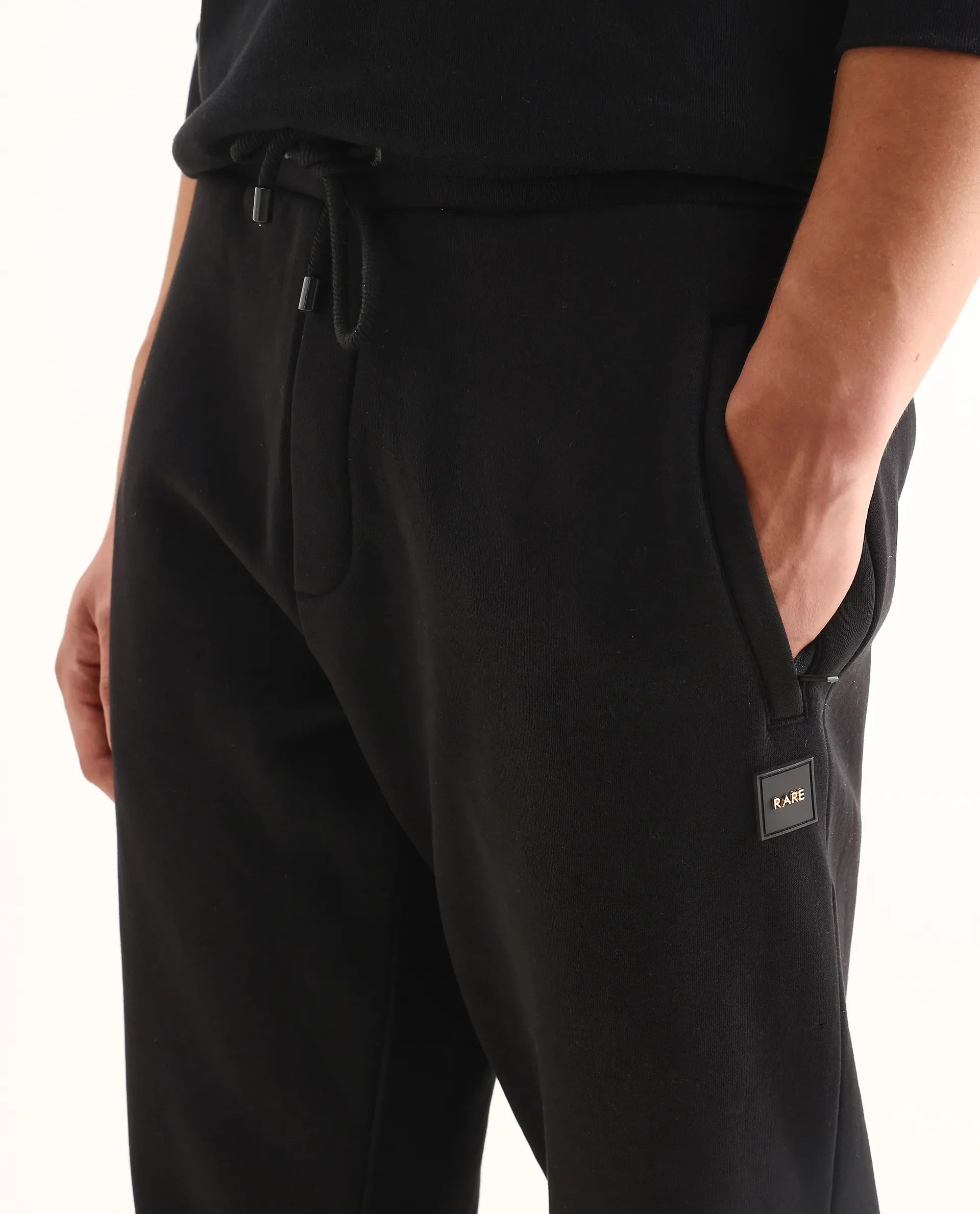 Rare Rabbit Men's Anderson-B25 Black Cotton Blend Fabric Badge Print Joggers - Image 3