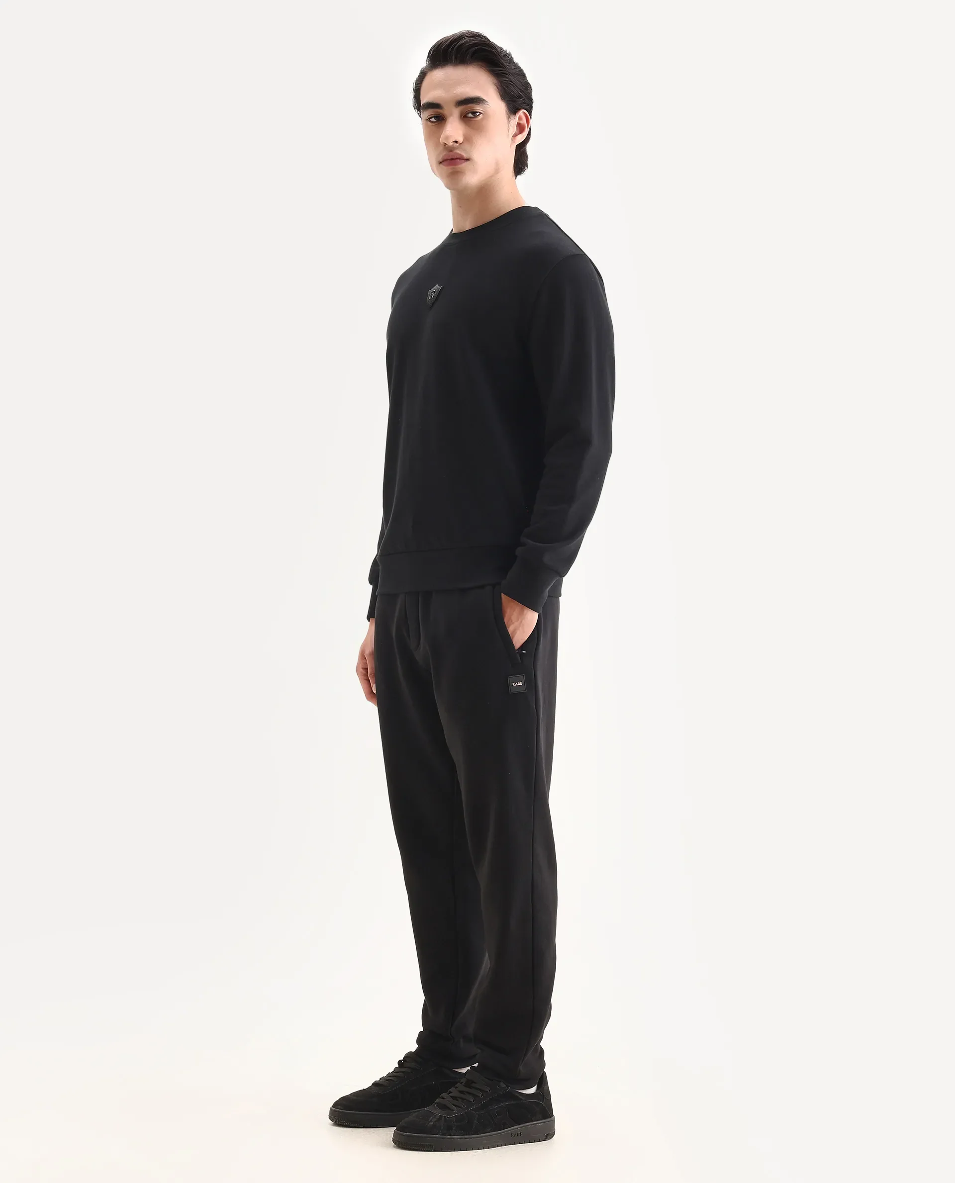 Rare Rabbit Men's Anderson-B25 Black Cotton Blend Fabric Badge Print Joggers - Image 5