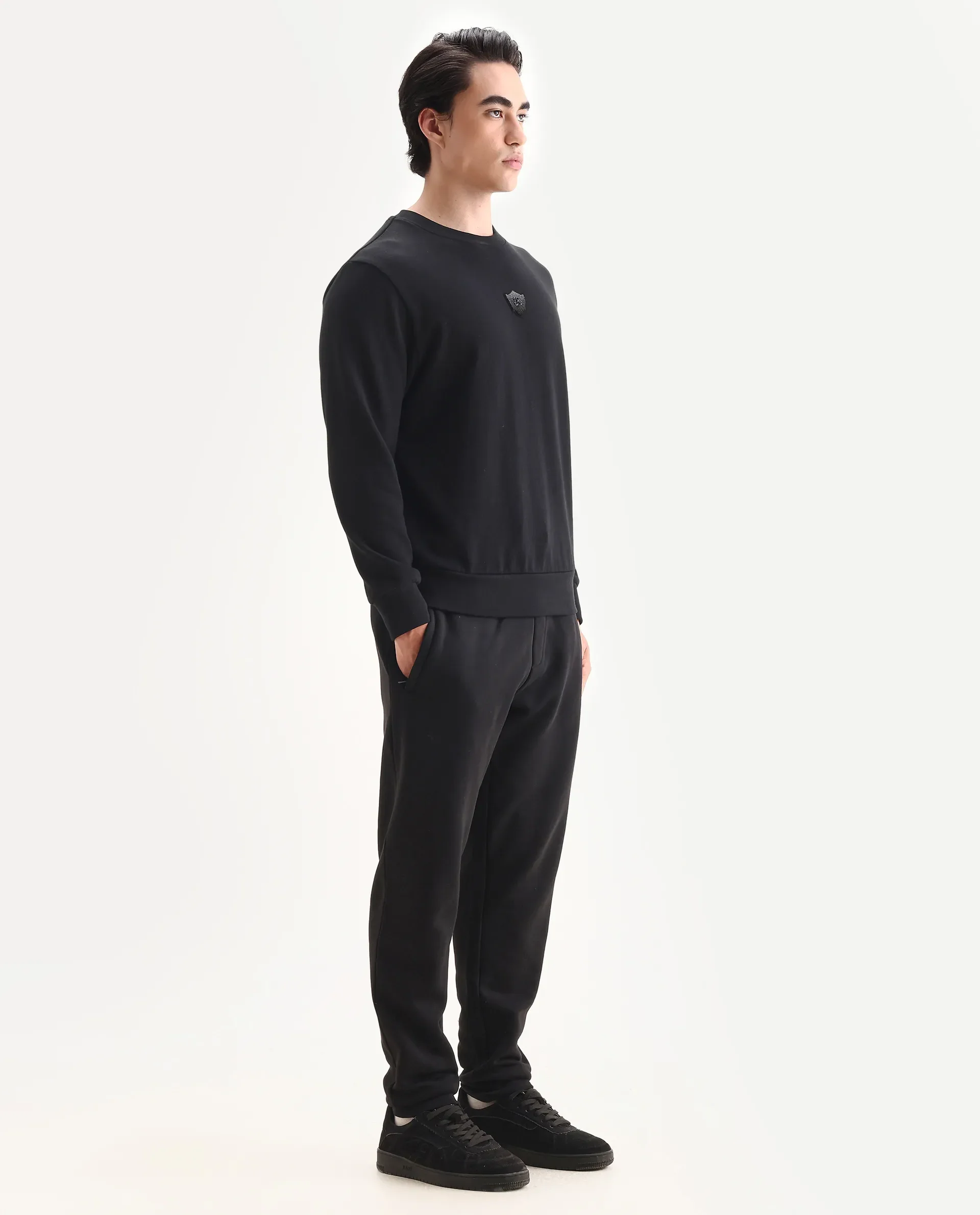 Rare Rabbit Men's Anderson-B25 Black Cotton Blend Fabric Badge Print Joggers - Image 6
