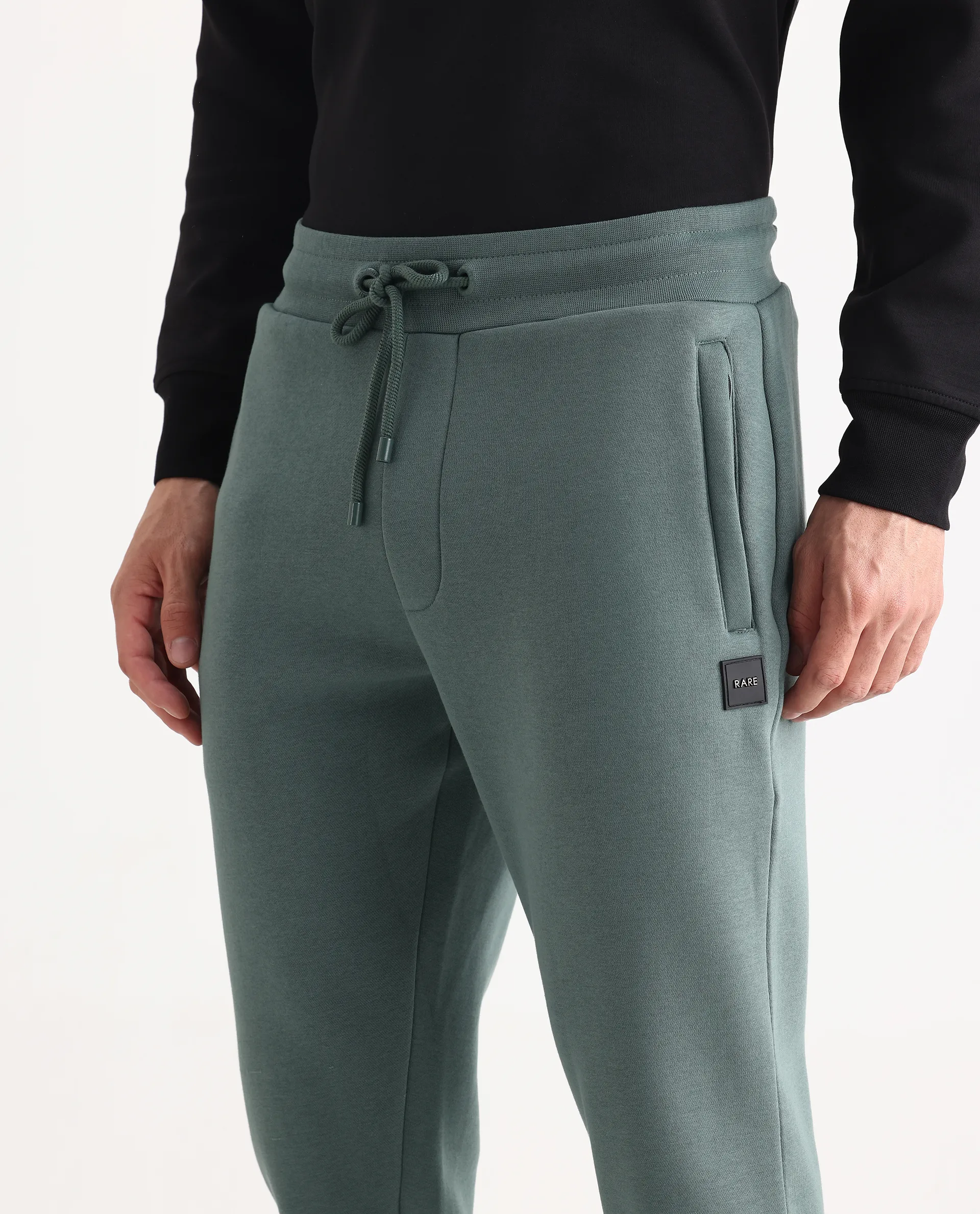 Rare Rabbit Men's Anderson-B25 Dusky Green Cotton Blend Fabric Regular Fit Badge Print Joggers - Image 3