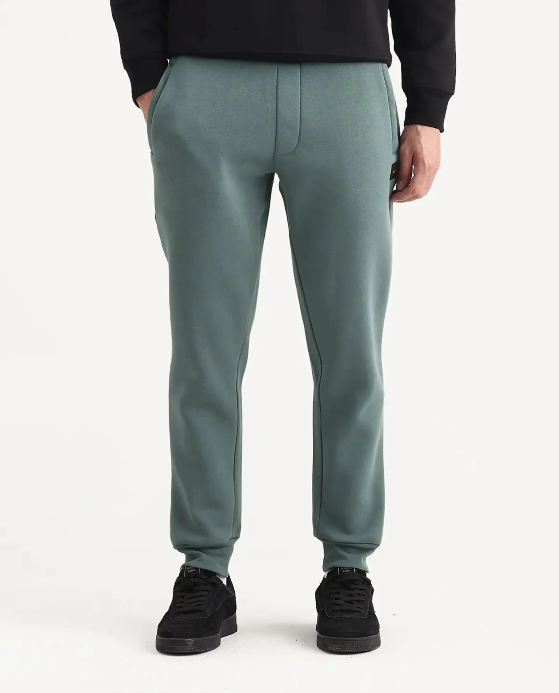 Rare Rabbit Men's Anderson-B25 Dusky Green Cotton Blend Fabric Regular Fit Badge Print Joggers - Image 9