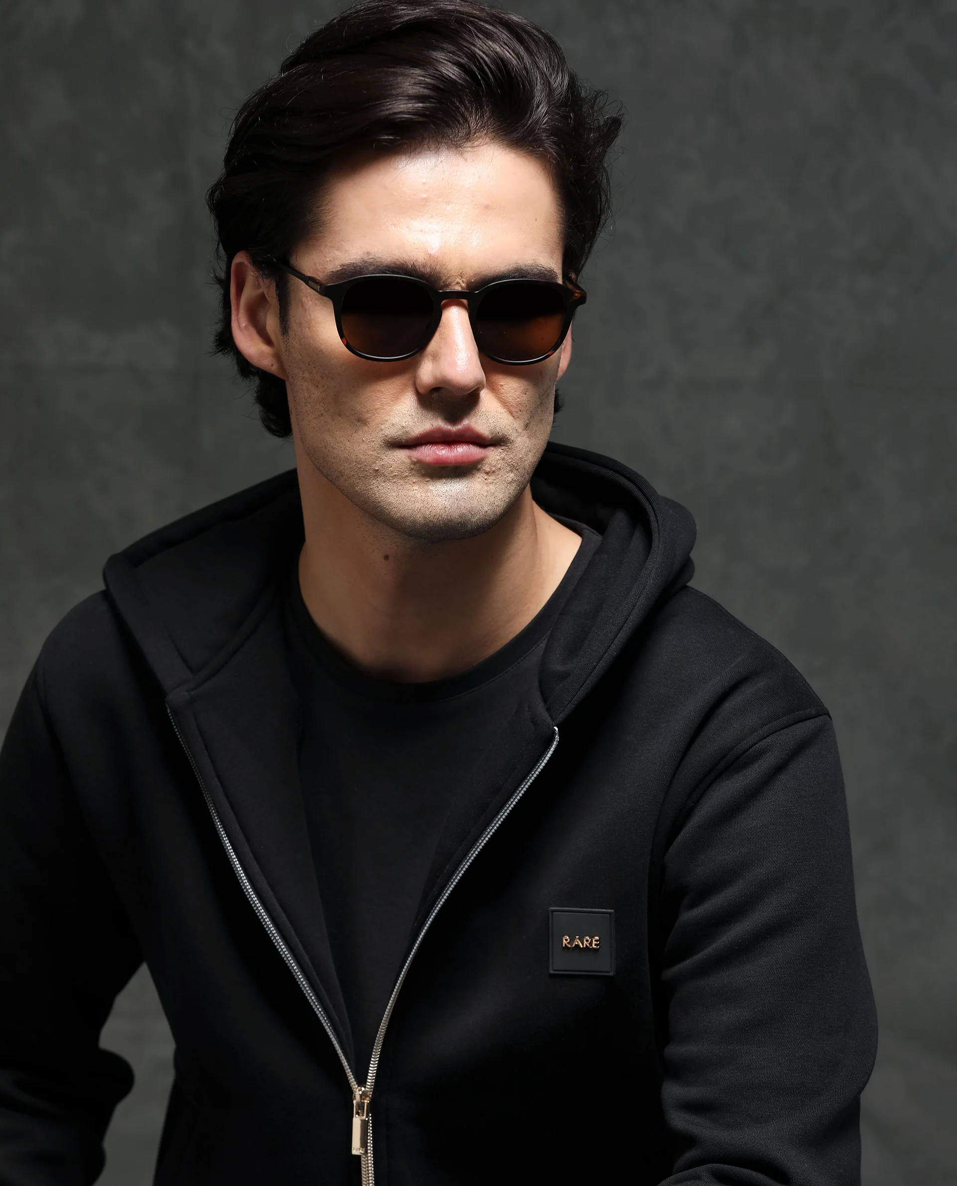 Rare Rabbit Men's Anderson Black Cotton Plain Regular Fit Full Sleeve Hooded Sweatshirt - Image 2