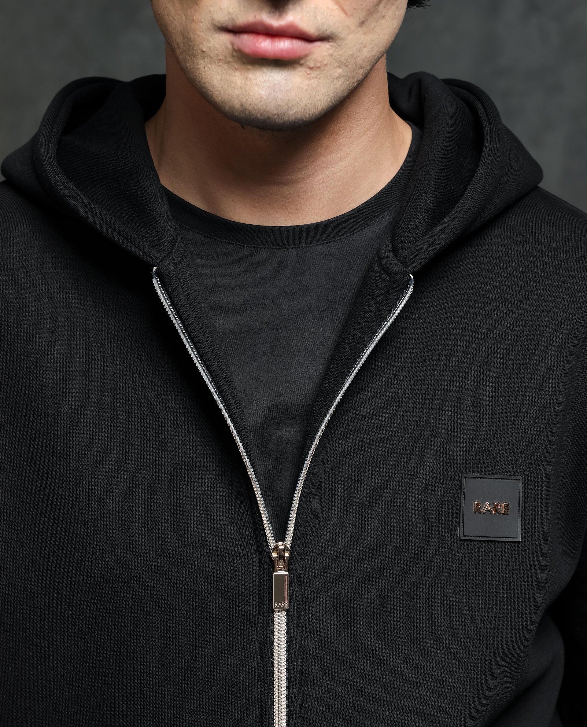 Rare Rabbit Men's Anderson Black Cotton Plain Regular Fit Full Sleeve Hooded Sweatshirt - Image 4