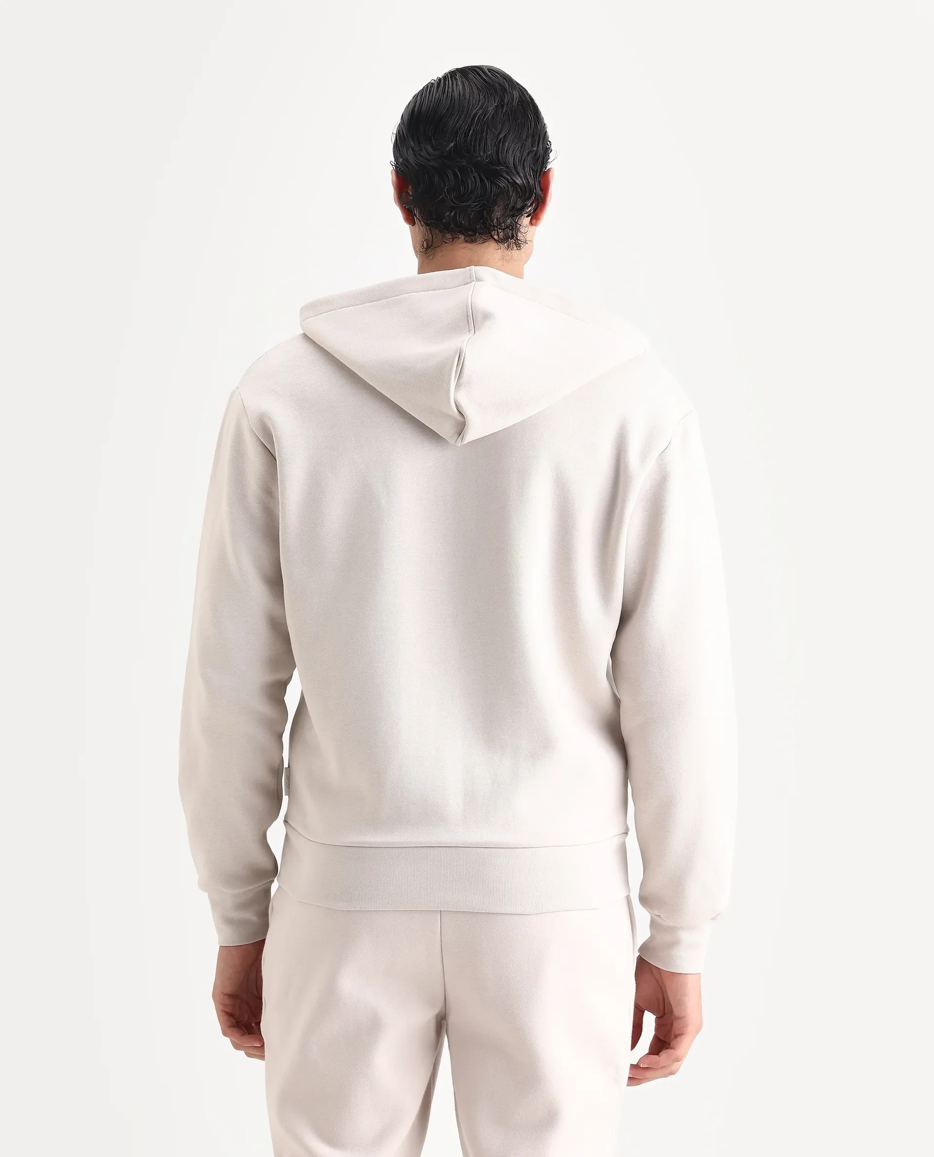 Rare Rabbit Men's Anderson-T25 Beige Cotton Blend Plain Regular Fit Full Sleeve Hooded Sweatshirt - Image 7