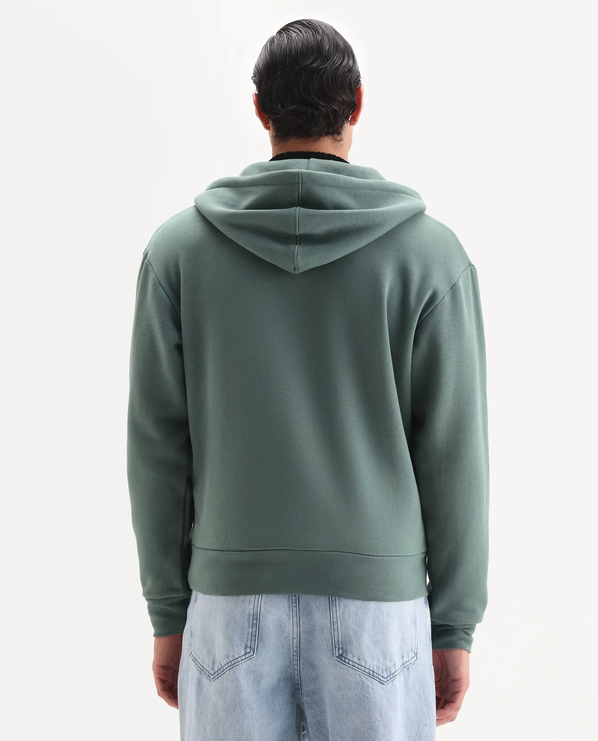 Rare Rabbit Men's Anderson-T25 Dusky Green Cotton Blend Plain Regular Fit Full Sleeve Hooded Sweatshirt - Image 7