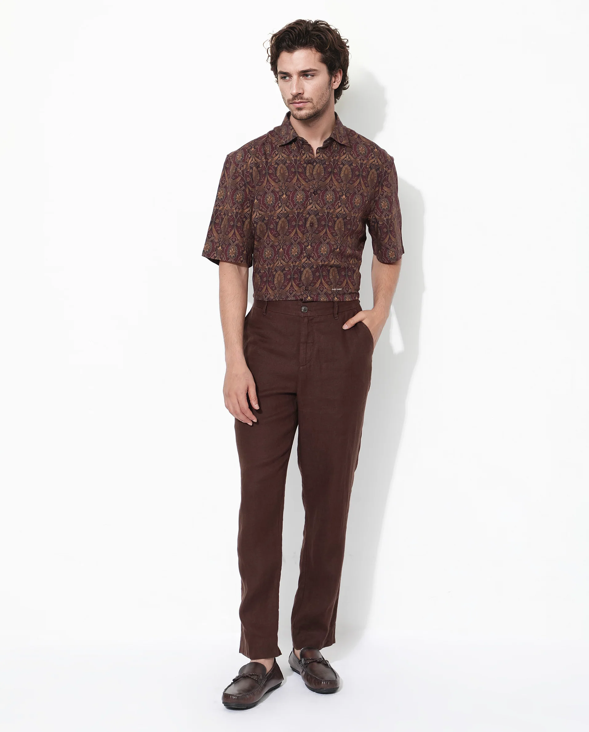 Rare Rabbit Men's Andin Brown Viscose Floral Print Boxy Fit Half Sleeve Collared Shirt - Image 2