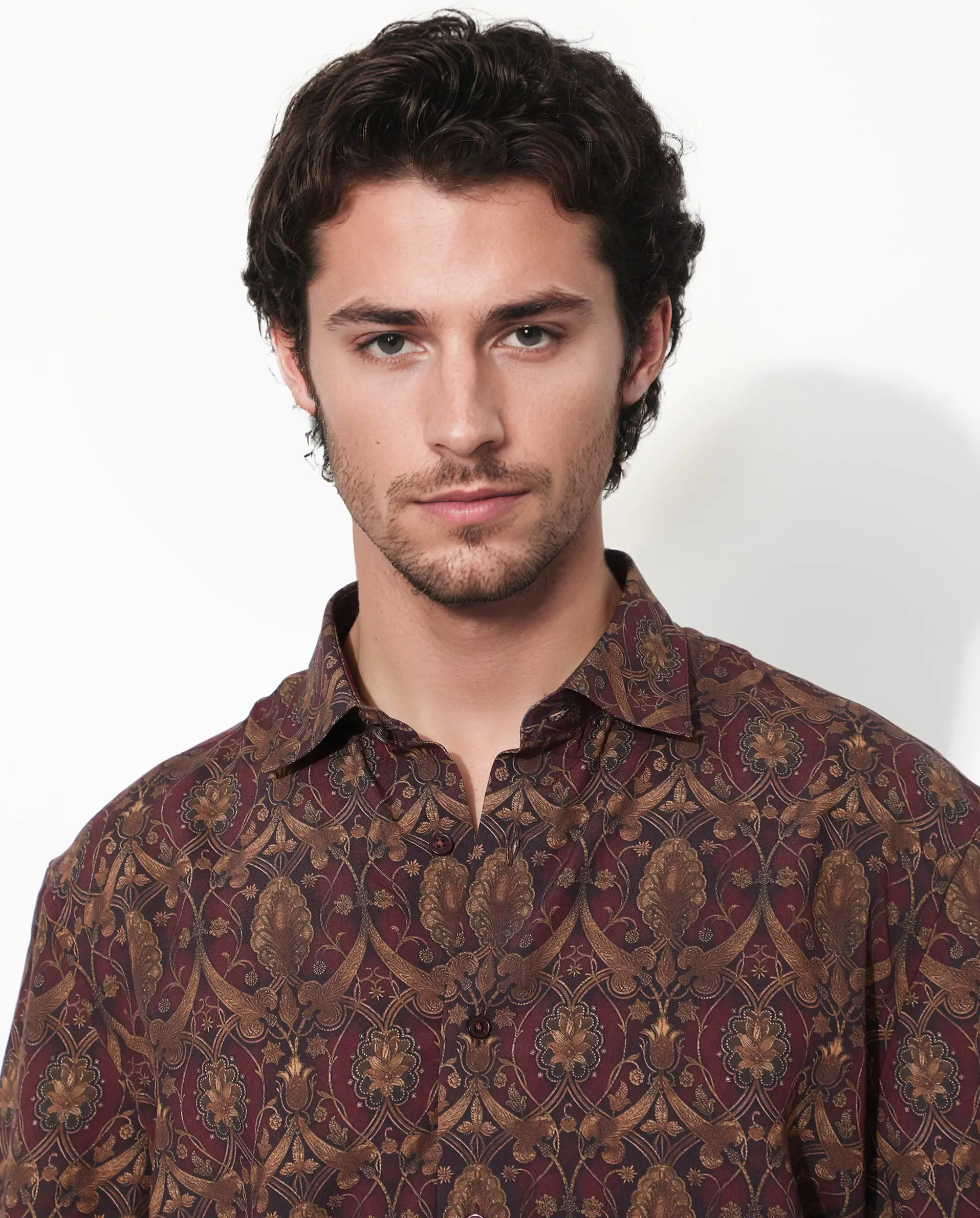 Rare Rabbit Men's Andin Brown Viscose Floral Print Boxy Fit Half Sleeve Collared Shirt - Image 3
