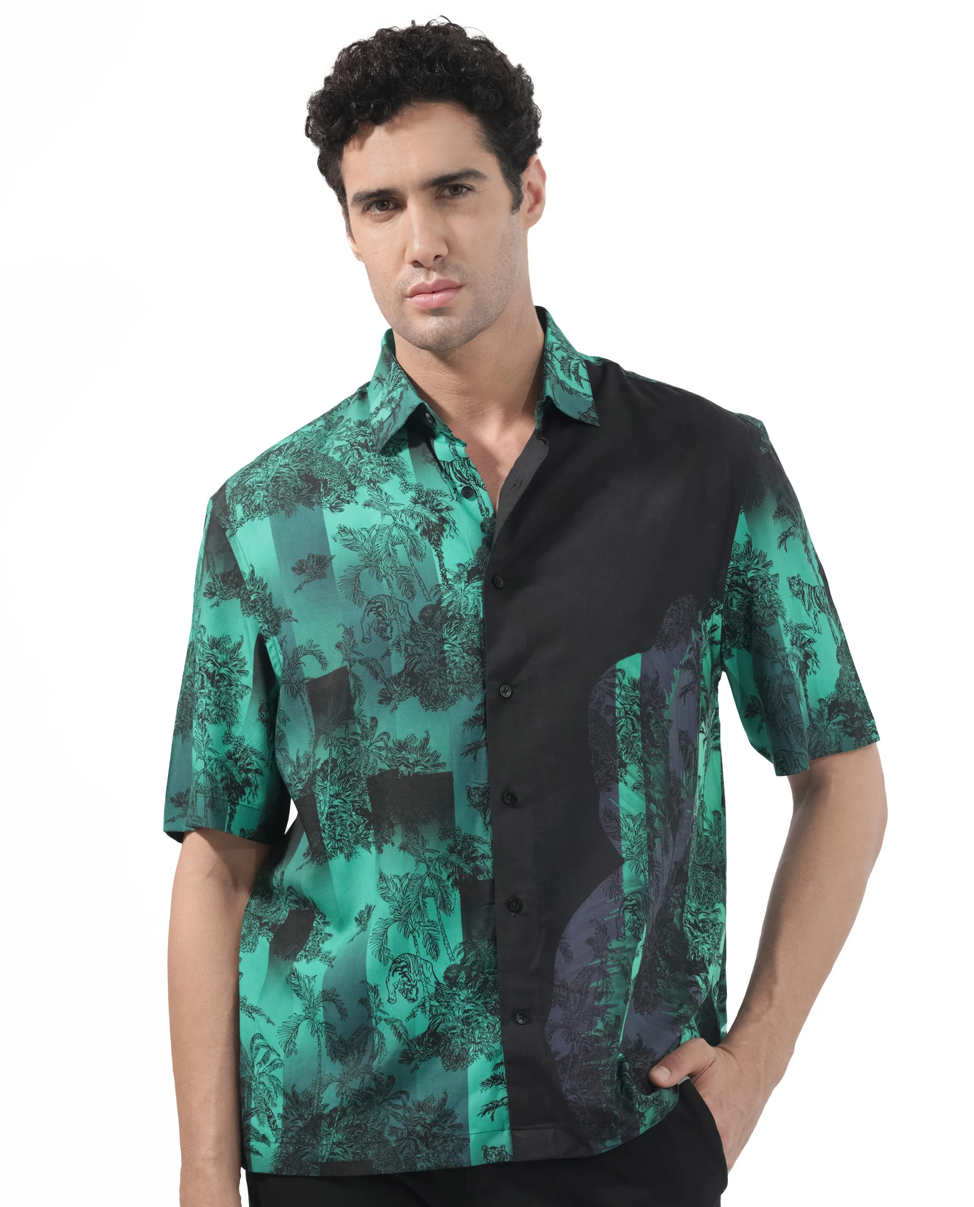 Rare Rabbit Articale Men's Andre Green Collared Neck Abstract Print Slim Fit Shirt - Image 10