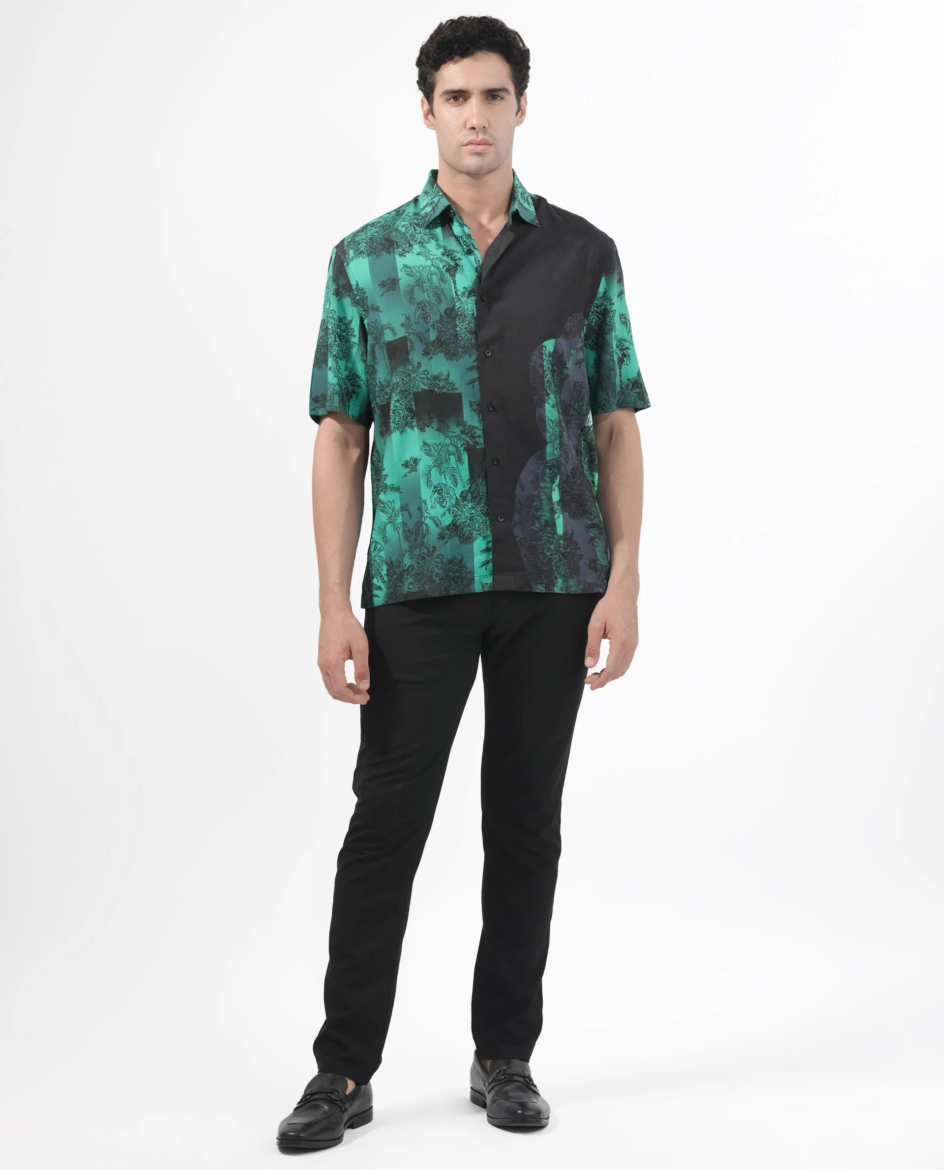 Rare Rabbit Articale Men's Andre Green Collared Neck Abstract Print Slim Fit Shirt - Image 2